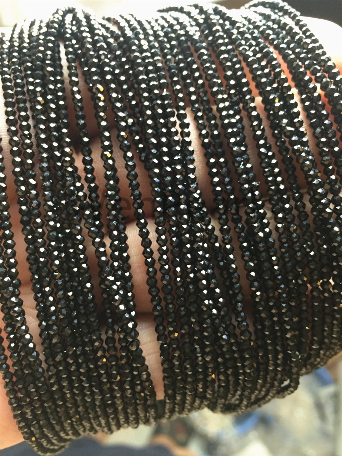 AAA 2mmx2mm Very High Luster Black Spinel Round Faceted, 15.5 inch,one strand,Semi Precious stone,SP-R2-002