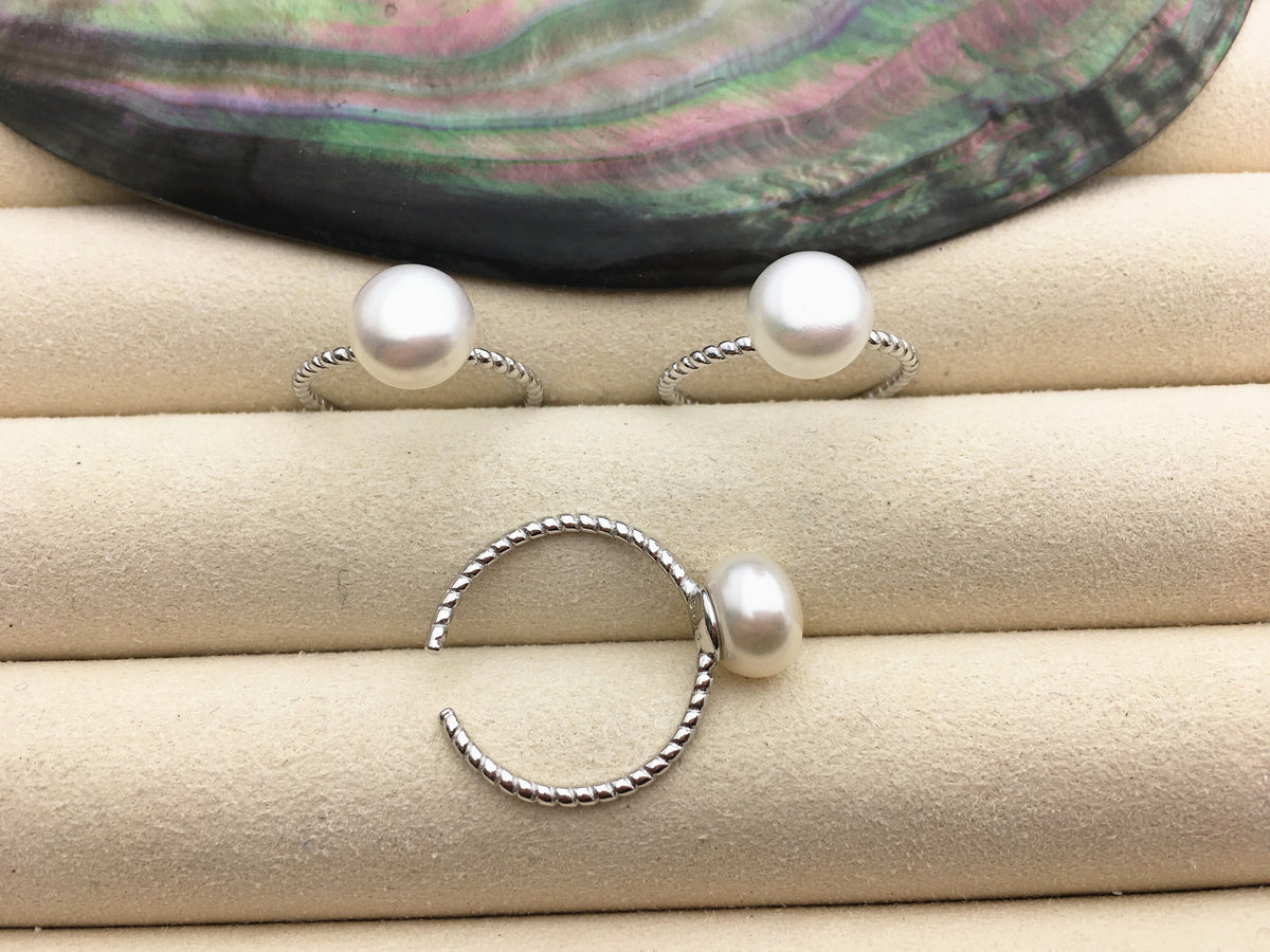 AAA single white button round Pearl Twist Sterling silver ring,wedding rings for women,sterling silver 925 open ring jewellery,R1-059