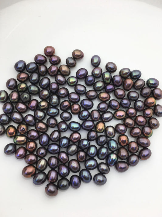 30pcs AAA 6.5-7mm green brown black rianbow freshwater pearl,0.7mm through hole,LR6-T2