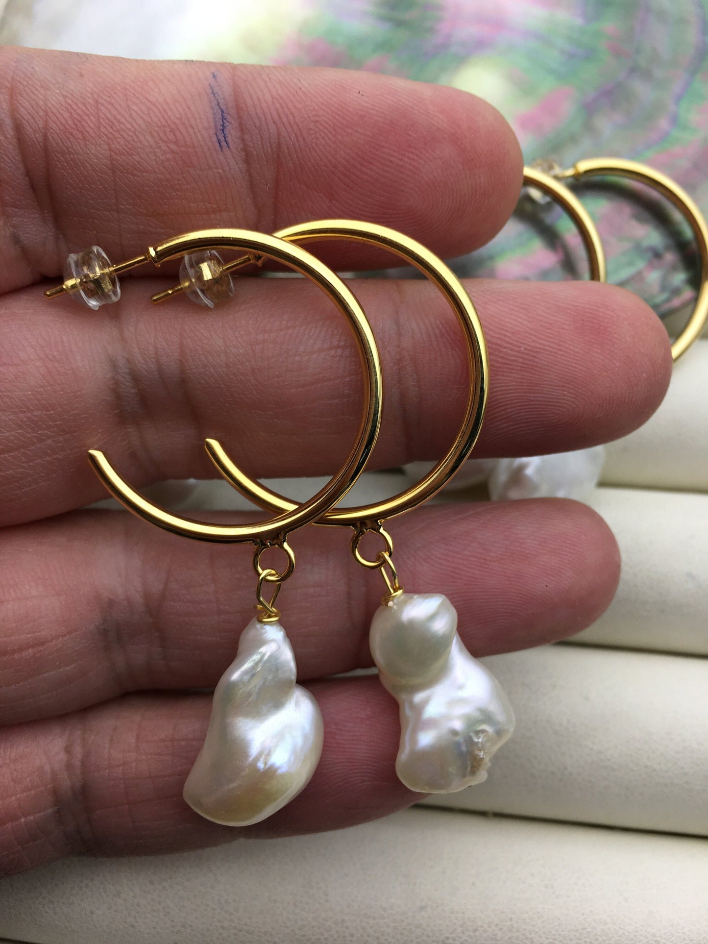 AA+ white baroque Freshwater pearl dangle earrings,wedding pearl earrings,SE3-131-26