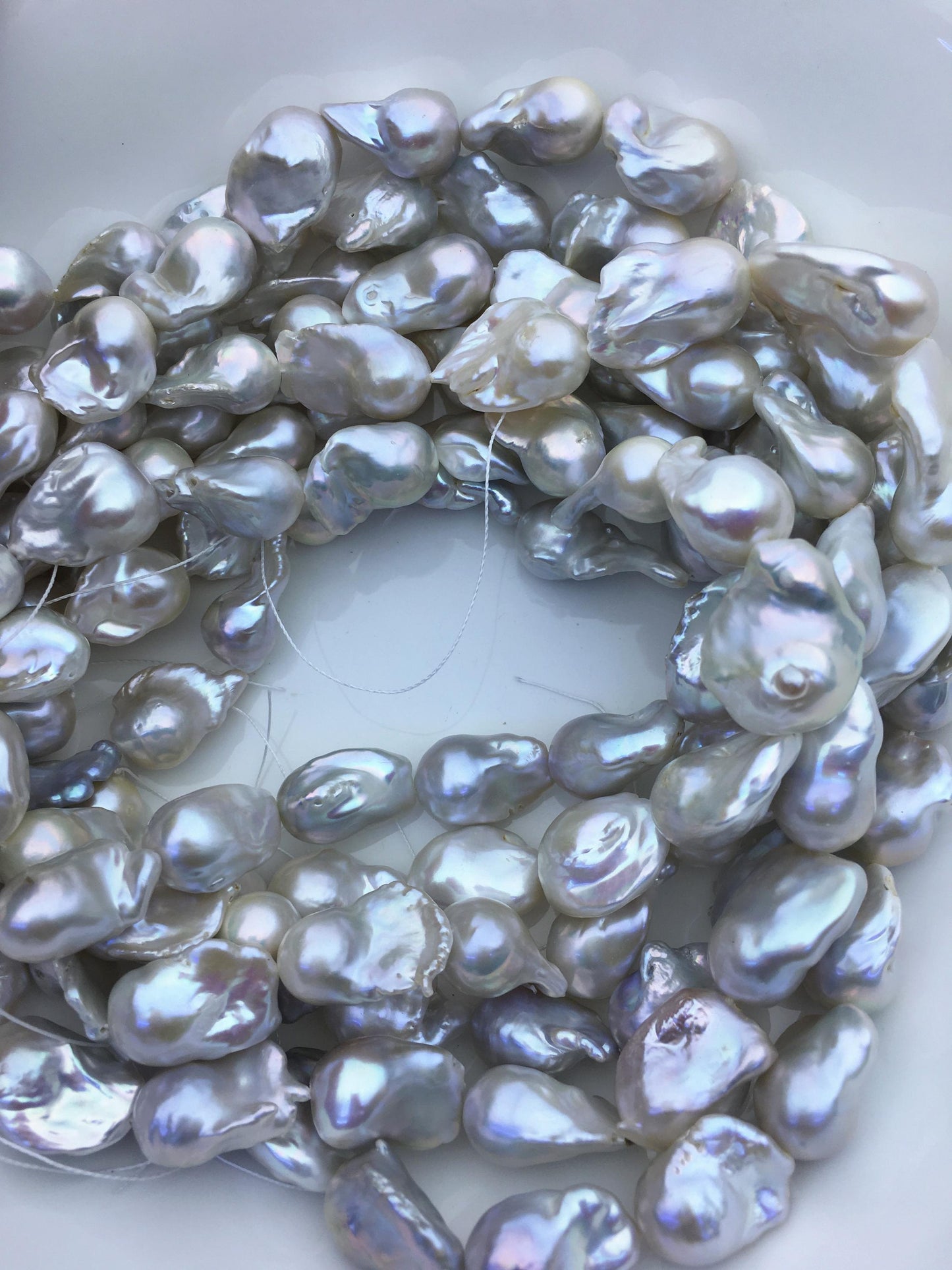 15.5'' AAA 14-18mm big white with natural gray flame ball pearl,FL15-3A-7-8
