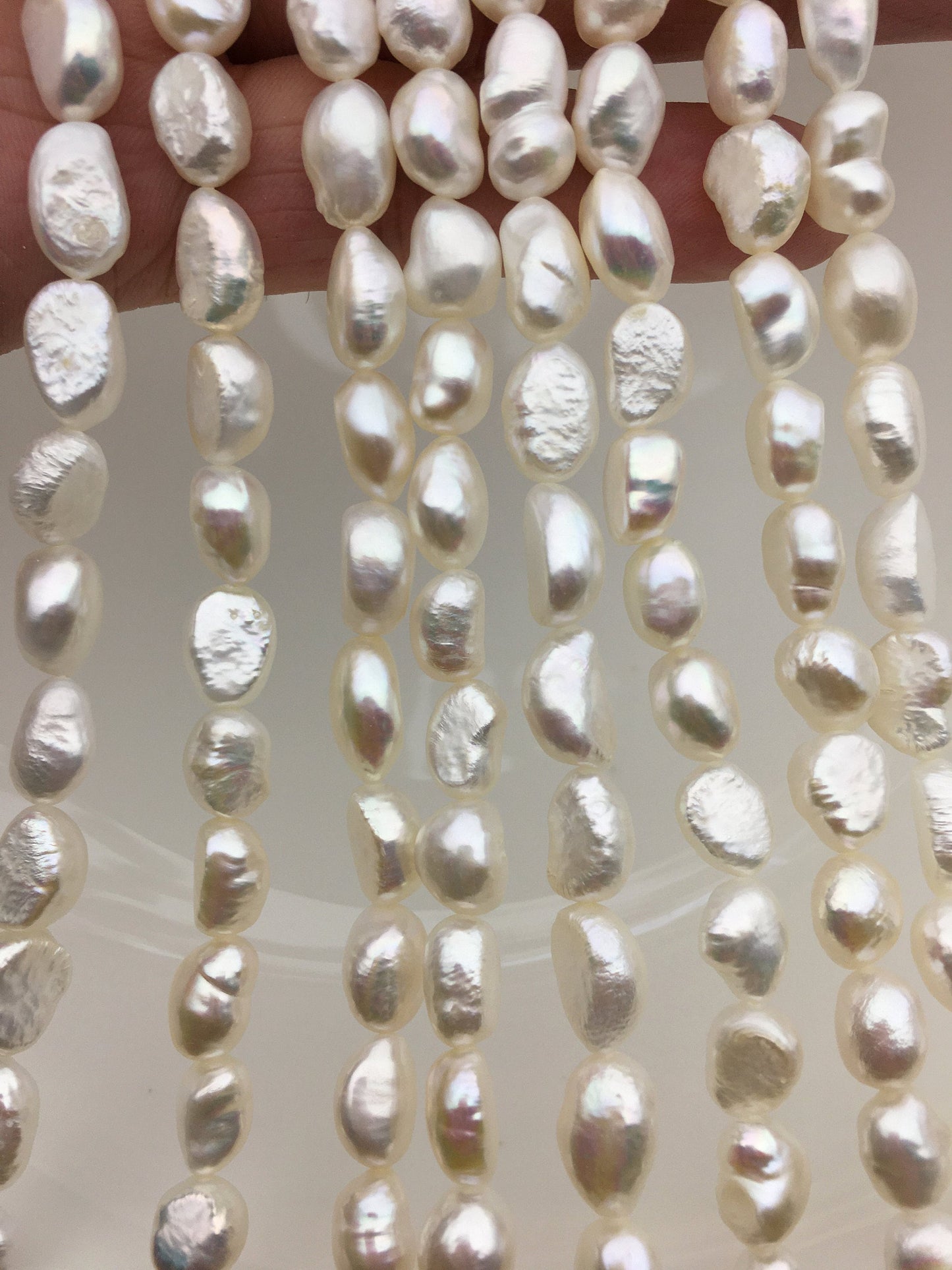 High Luster!AA+ 7.4-8.5mm white long nugget shape freshwater pearls,white cultured freshwater baroque pearl bead string,LM8-2A-4