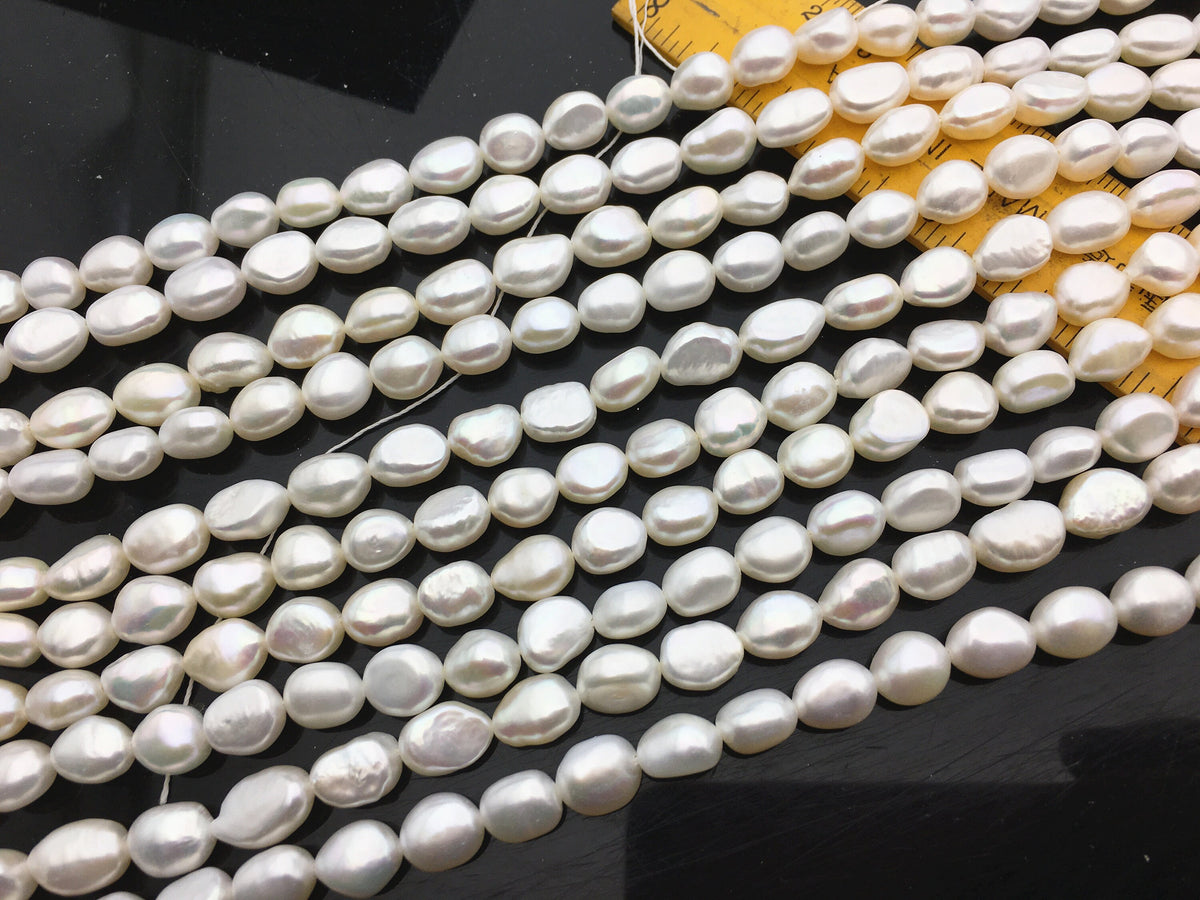 AAA 7.4-8.2mm white nugget freshwater pearls,white cultured freshwater baroque pearl bead string,LM8-3A-11