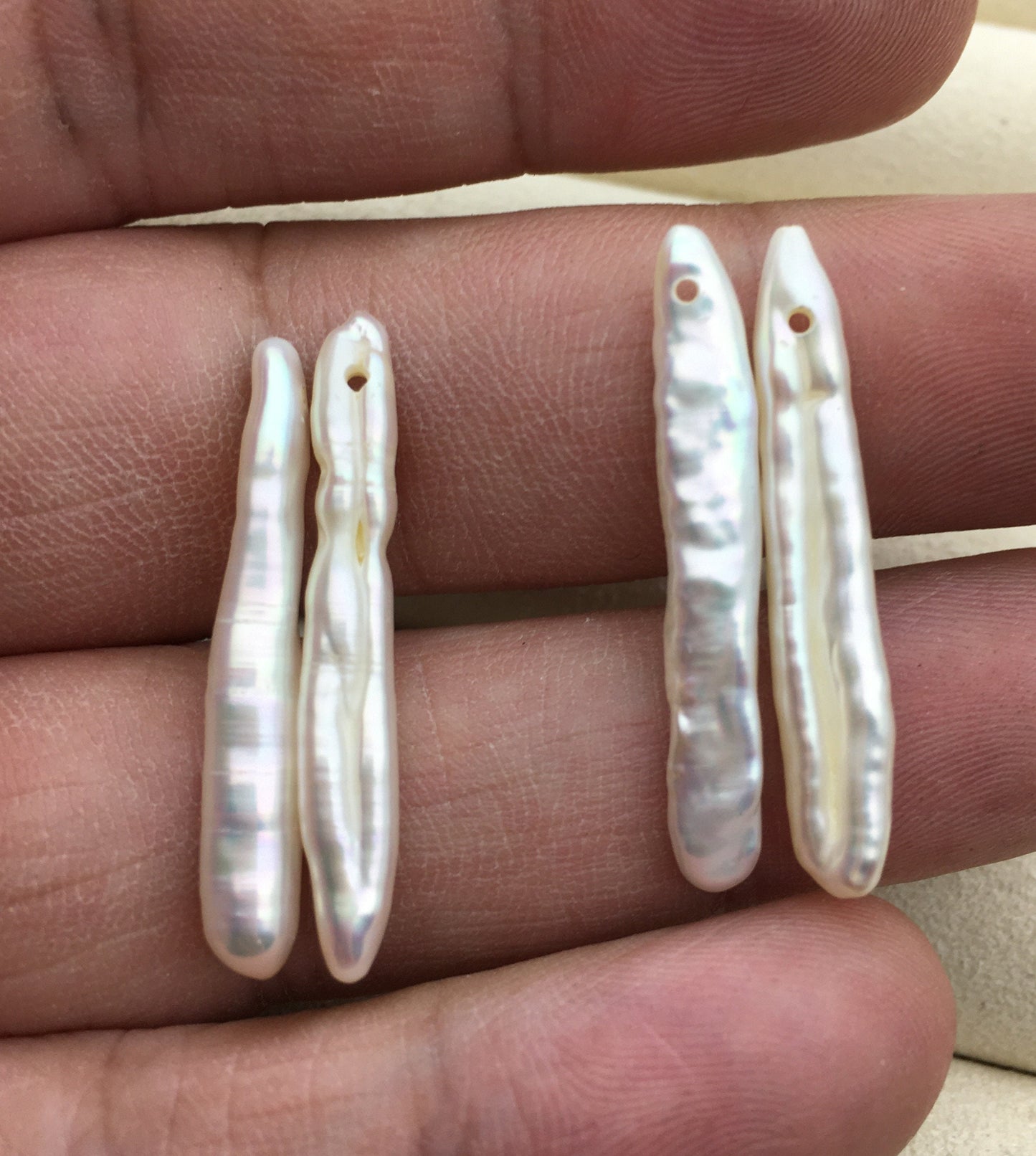 AAA 4-6x28-33mm White Toothpick pearls Pair,for make dangle earrings,baroque pearl,loose pearl beads,ZS-127-62-23