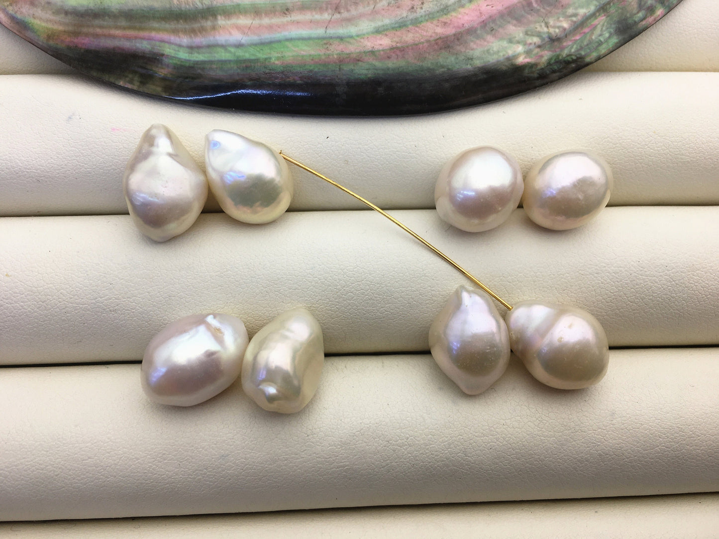 3 pairs AA+ 10-12mm White Nugget Freshwater Pearl White loose Beads Pair,0.9mm top half hole,ZS-103-37-51