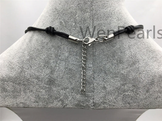 Three Big Pearl Leather necklace, White Freshwater pearl, Birthday,Black Leather Pearl necklace,Select leather color,Le4-029