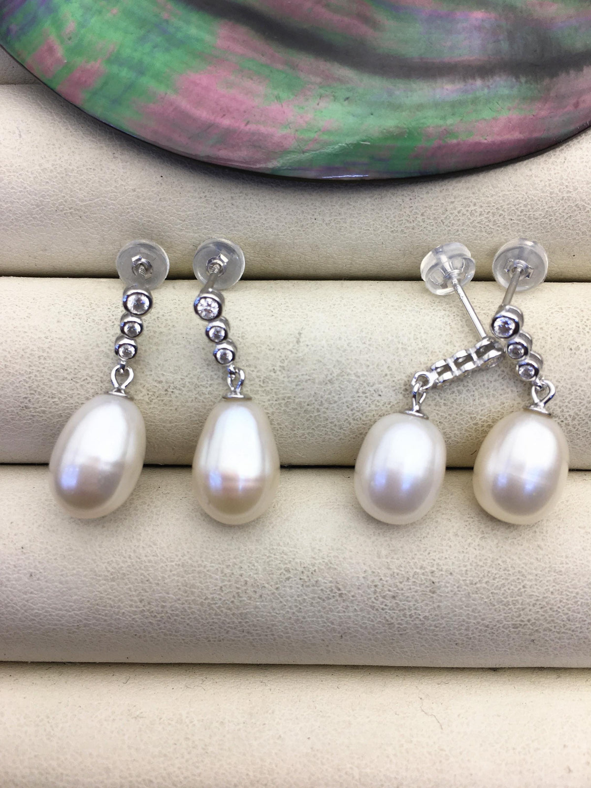 Simple AAA white rice pearl cz stud earrings,pearl for women for girl,SE3-107