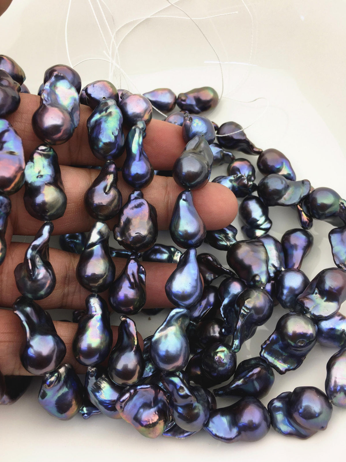 15.5'' AAA 12-15mm Black Green Blue Rainbow flame ball pearl,FL15-3A-7-16