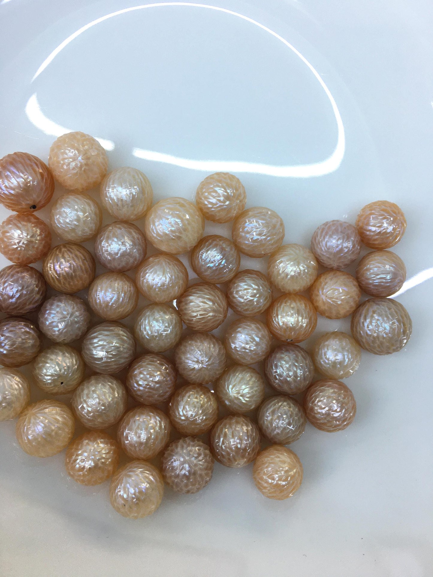 Shine!1pc AA+ 11-13mm Peach Pink Near Round Carved Freshwater Pearl - no hole - Hand Carved - CAC-FLW-8-2