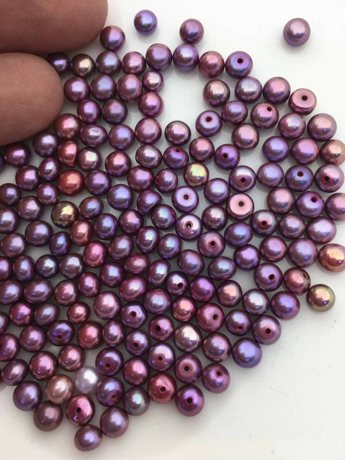 30pcs AAA 5-5.5mm purple button round freshwater pearl,0.9mm half hole,BTN5-T6
