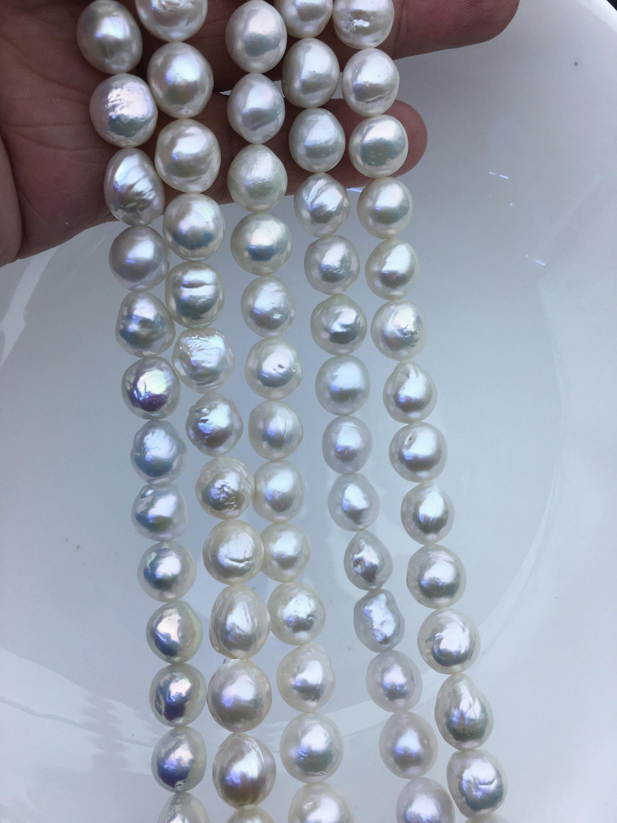 1 strands AA+ 9-11mm white baroque near round Edison Freshwater Pearl,ED12-2A-5-49