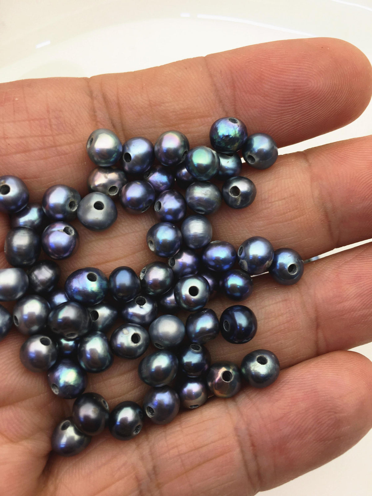 50pcs AA+ 5.8-6.5mm black blue potato freshwater pearl,1.6mm large hole,CR6-2A-21