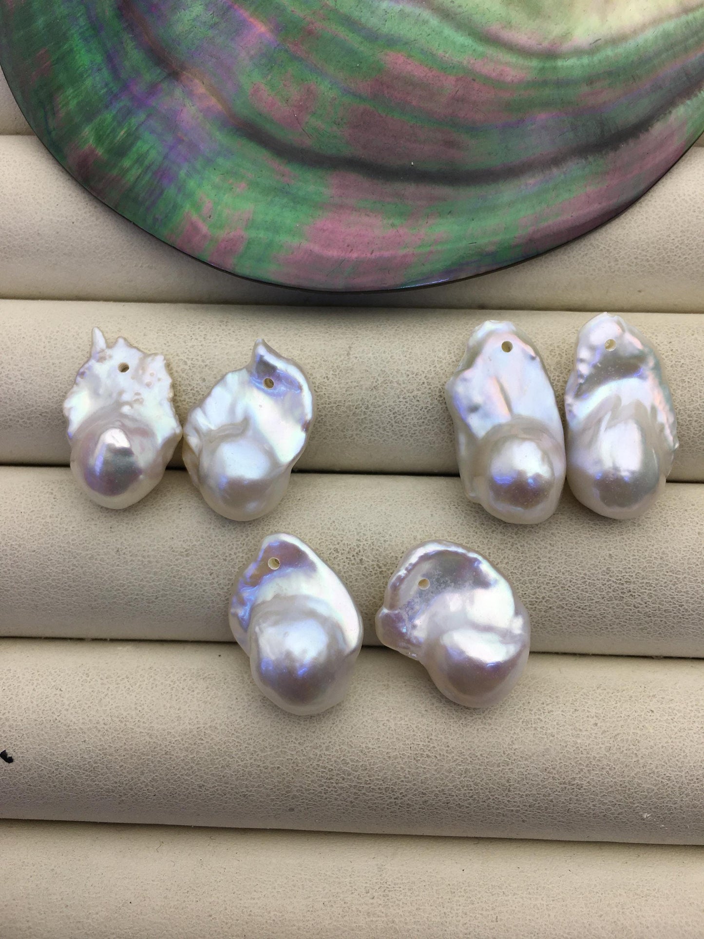 2 pairs AAA- 12-16mm White Flameball Pearl Pairs - large Baroque freshwater pearl pairs- 1.0 top side hole, FL15-3A-8-48