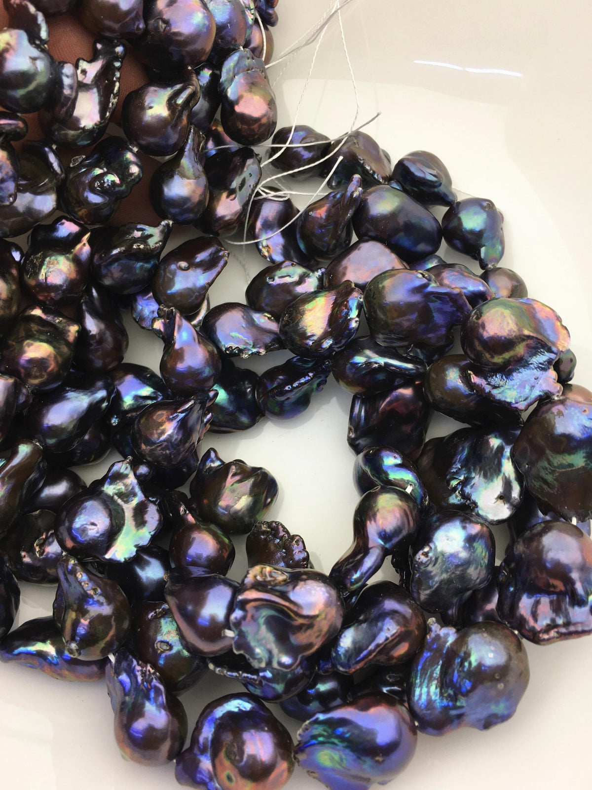 15.5'' AA+ 12-16mm Green Black Rainbow flame ball pearl,FL15-2A-5-104