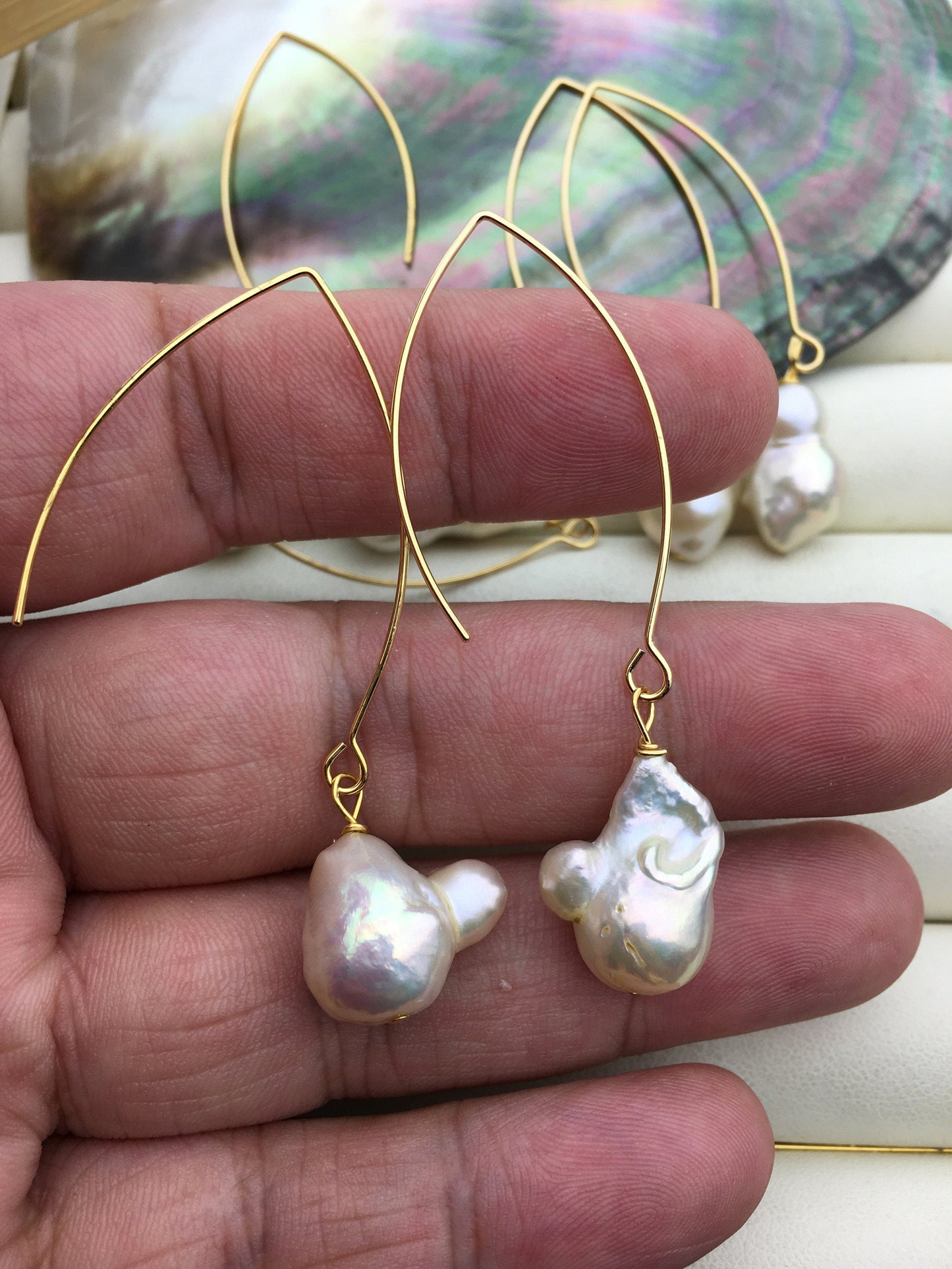1 pair White 11mm big baroque freshwater pearl dangle earrings,wedding pearl earrings,SE3-131-16