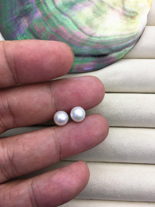 AA+ 7-7.5mm white round freshwater pearl stud earrings,sterling silver metal,SE3-004