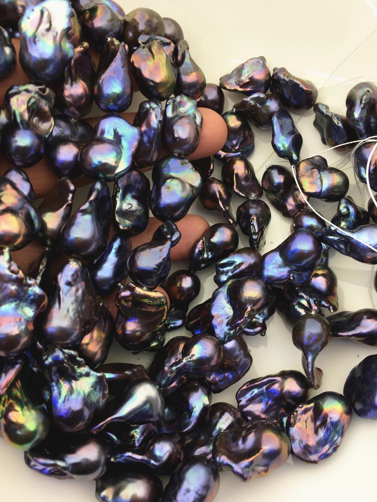 15.5'' AAA 14-18mm Black Rainbow flame ball pearl,FL15-3A-7-24