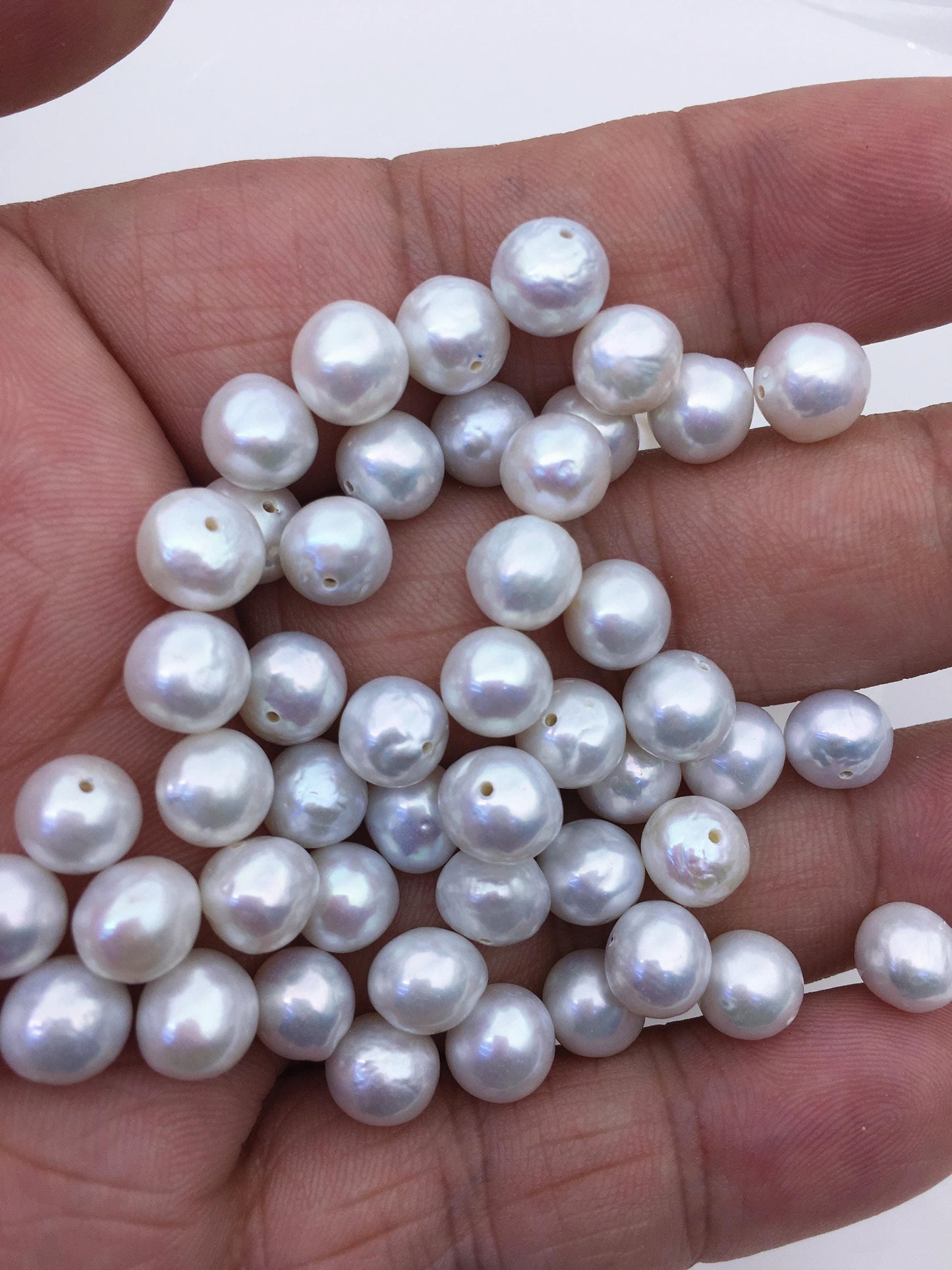 30pcs AA+ 7.5-8mm white baroque near round freshwater pearls,half hole,RP7-T4