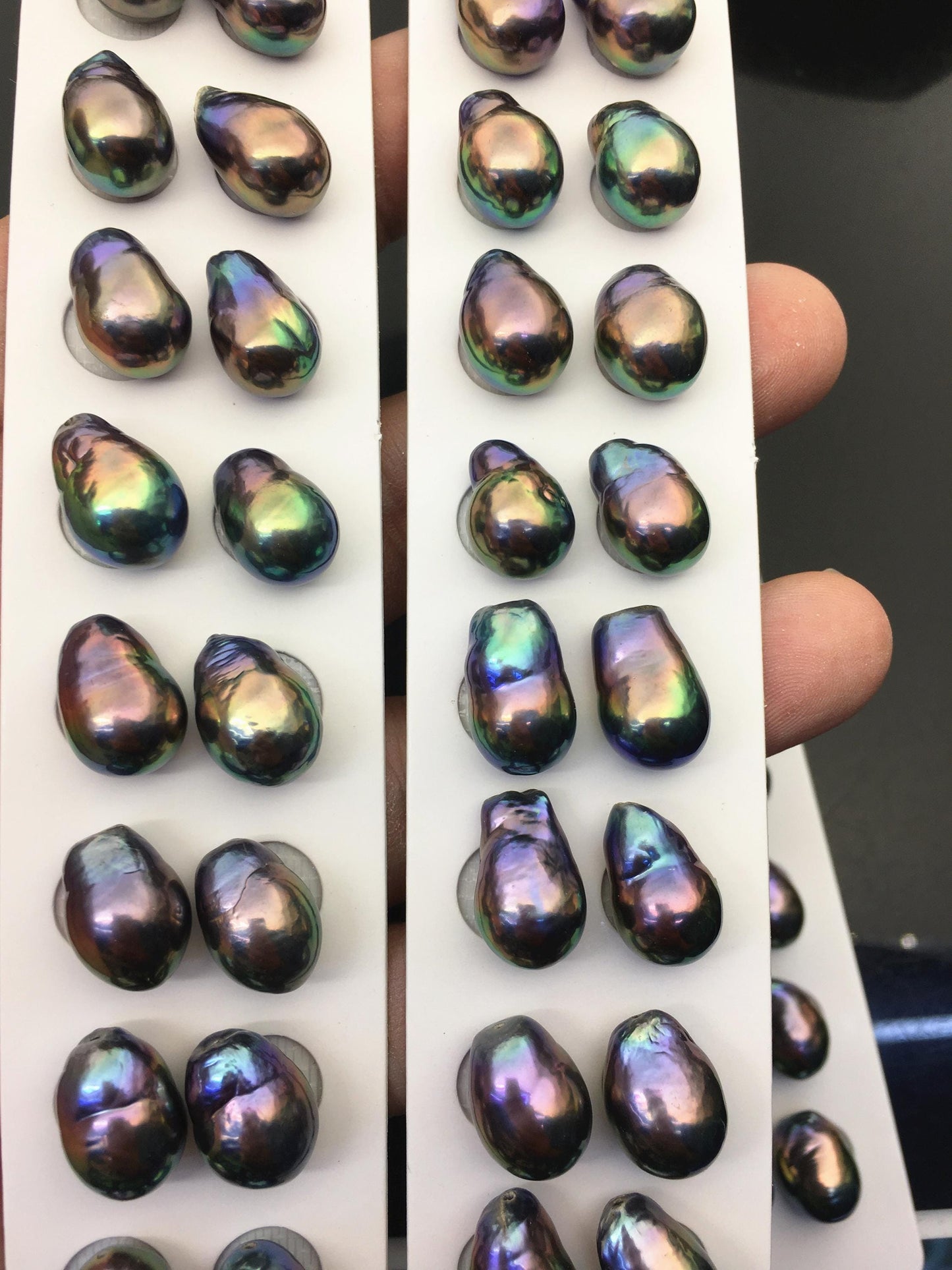 10pairs AAA 10-11mm Black Rainbow long baroque drop edison freshwater pearl Pair,top half hole,ED11-3A-2-29