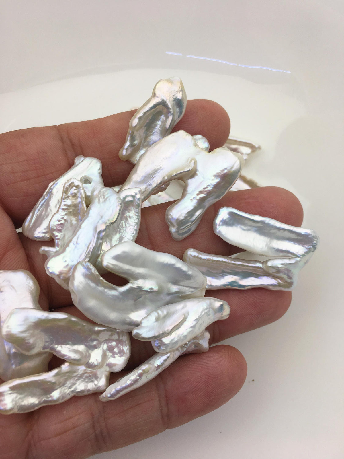 5pcs AAA 18-22mm white biwa keshi Freshwater Pearls, no hole,ZS-80-1-19