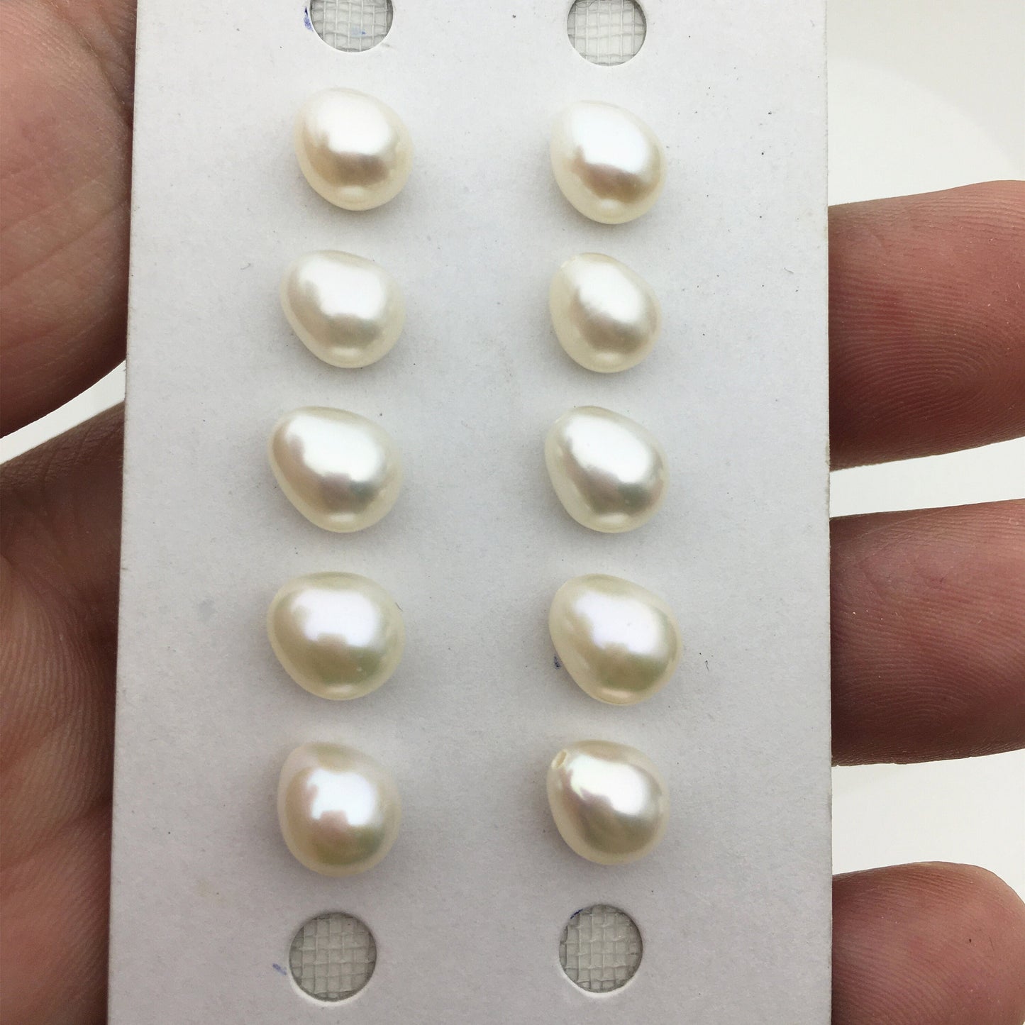 2 pairs AAA 6.5-7mm white teardrop freshwater pearls pairs,half hole,LR6-3A-10