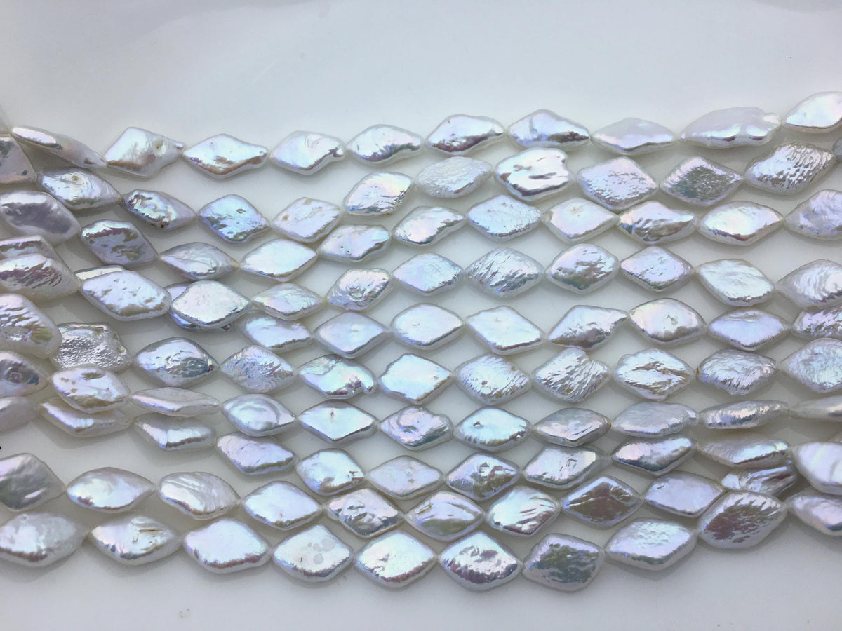 AAA- 8-9x13-15mm White diamond Shape Freshwater Pearl,one full strand,wholesale Full Strand,ZS-103-3