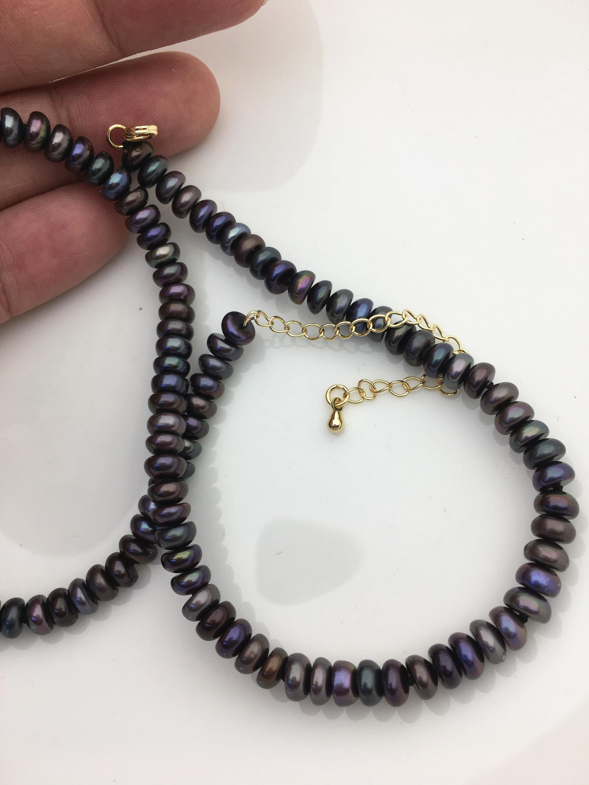 17+2'' AAA 6-7mm black button round freshwater Pearl necklace,genuine freshwater Pearl necklace,Natural Pearl Necklace,NPN1-T8