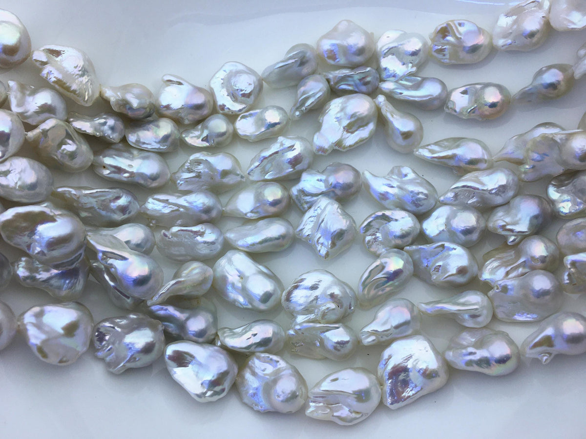 15.5'' AAA 13-16mm White flame ball freshwater pearl,FL15-3A-7-11