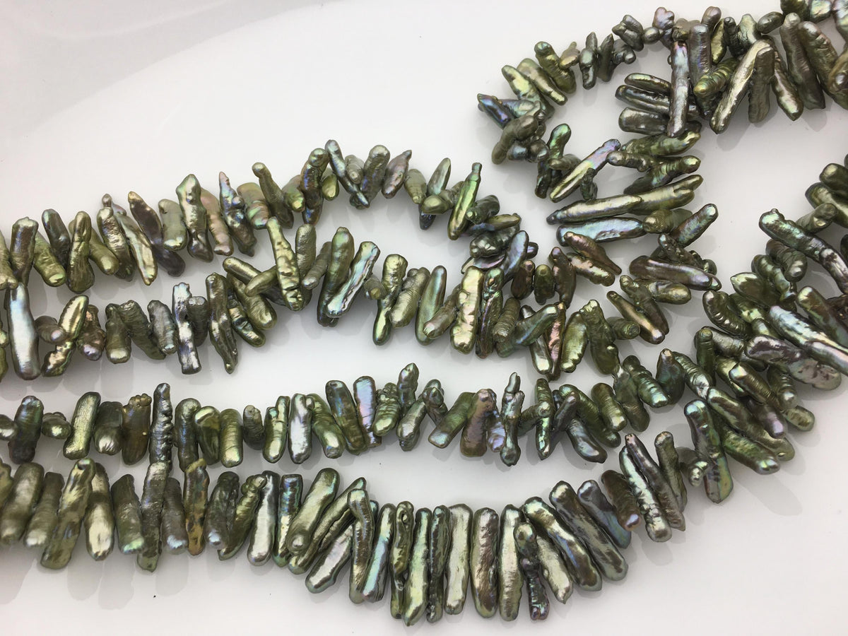 AA+ 4-5mm green Biwa Pearl Necklace,Genuine Fresh Water Pearl,Wedding Necklace,Mothers Day,ZS-80-10-37