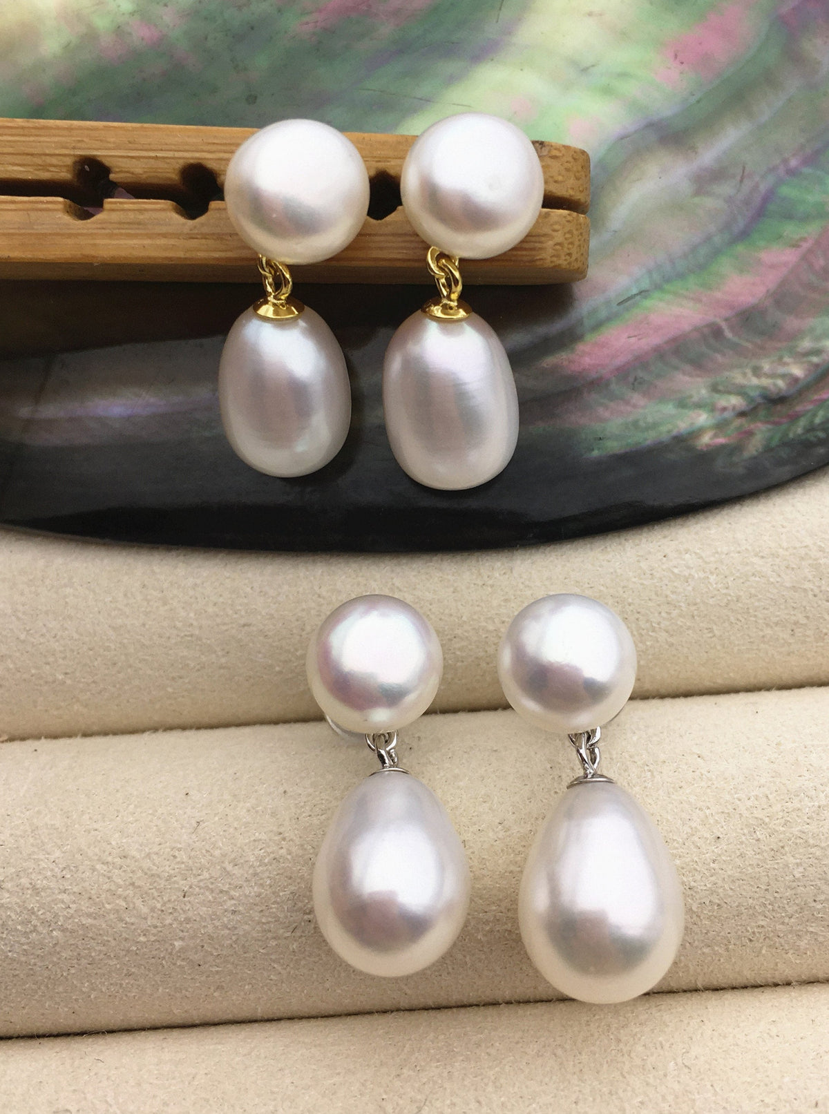 AAA 9mm White rice/button round pearl stud earrings,S925 Sterling Sliver pearl earrings,pearl for women for girl,SE3-036