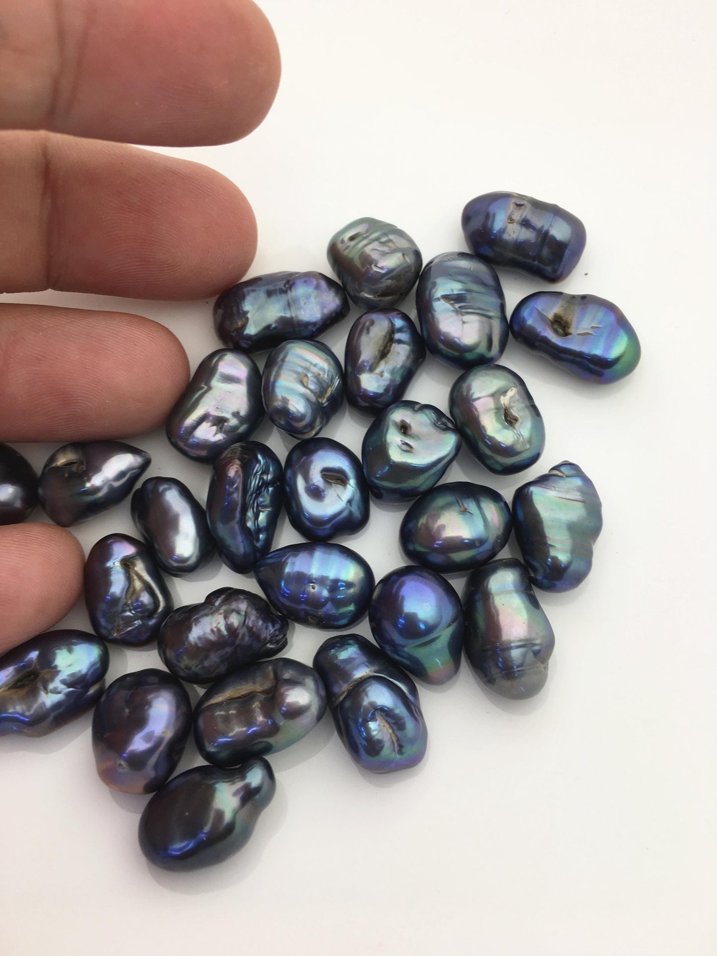 27pcs AA 10-13mm black blue green baroque freshwater pearls, no hole,ZS-T37