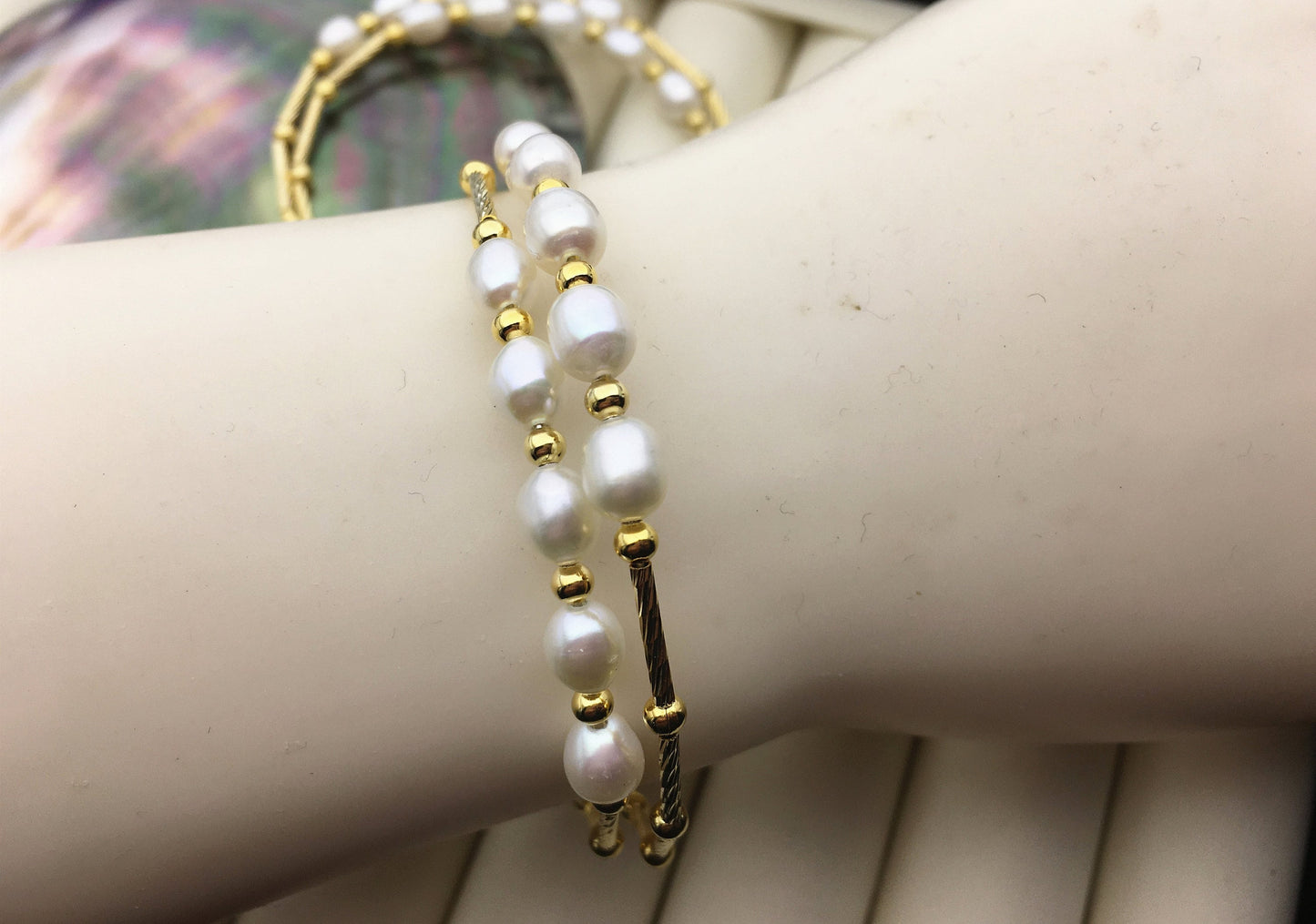 6.5'' AA+ 6-7mm white color rice pearl handmade bracelet, B8-055-8