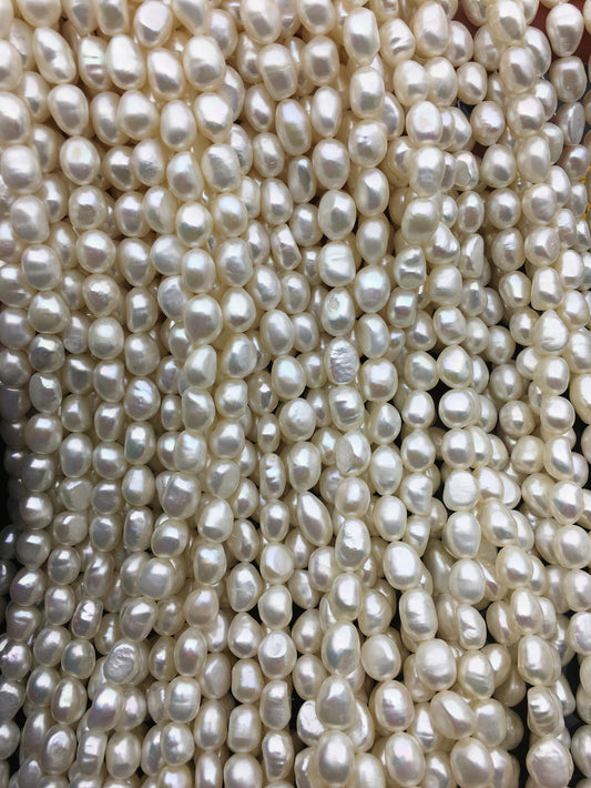 AAA- 7.4-8.4mm white nugget freshwater pearls,white cultured freshwater baroque pearl bead string,LM8-3A-12