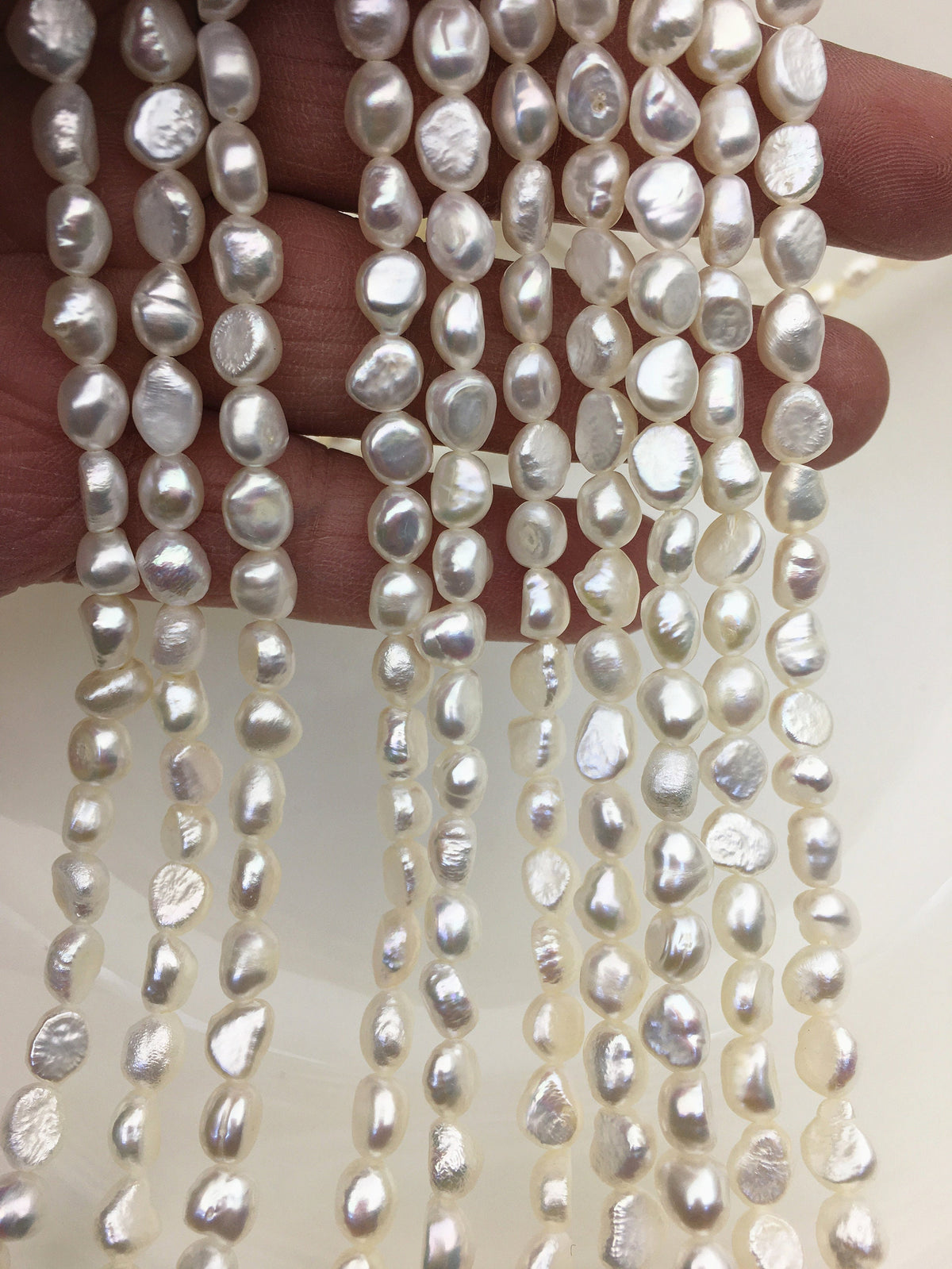 2 strands AA 6-7mm white nugget freshwater pearls,irregular nugget freshwater pearl strand,cheap price,pearl factory china,LM6-2A-5