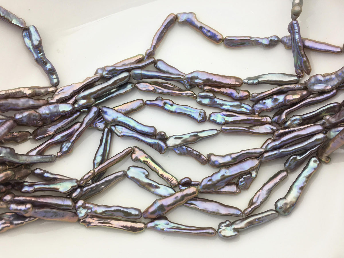 15.5'' AAA 5-8mm gray rainbow Toothpick pearls,ZS-80-16