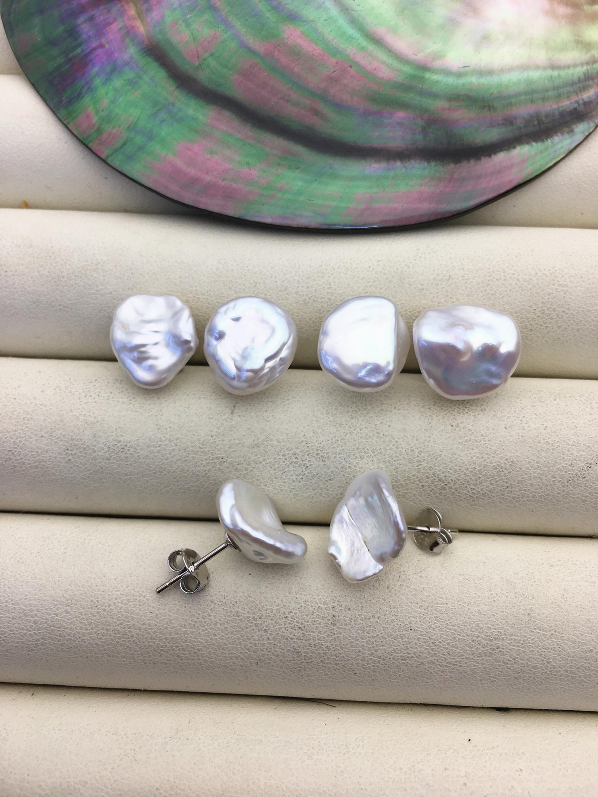 1 pair AAA 11-12mm white Natural keshi Freshwater Pearl Stud Earrings,Stud Earrings for Women Girls,SE3-001