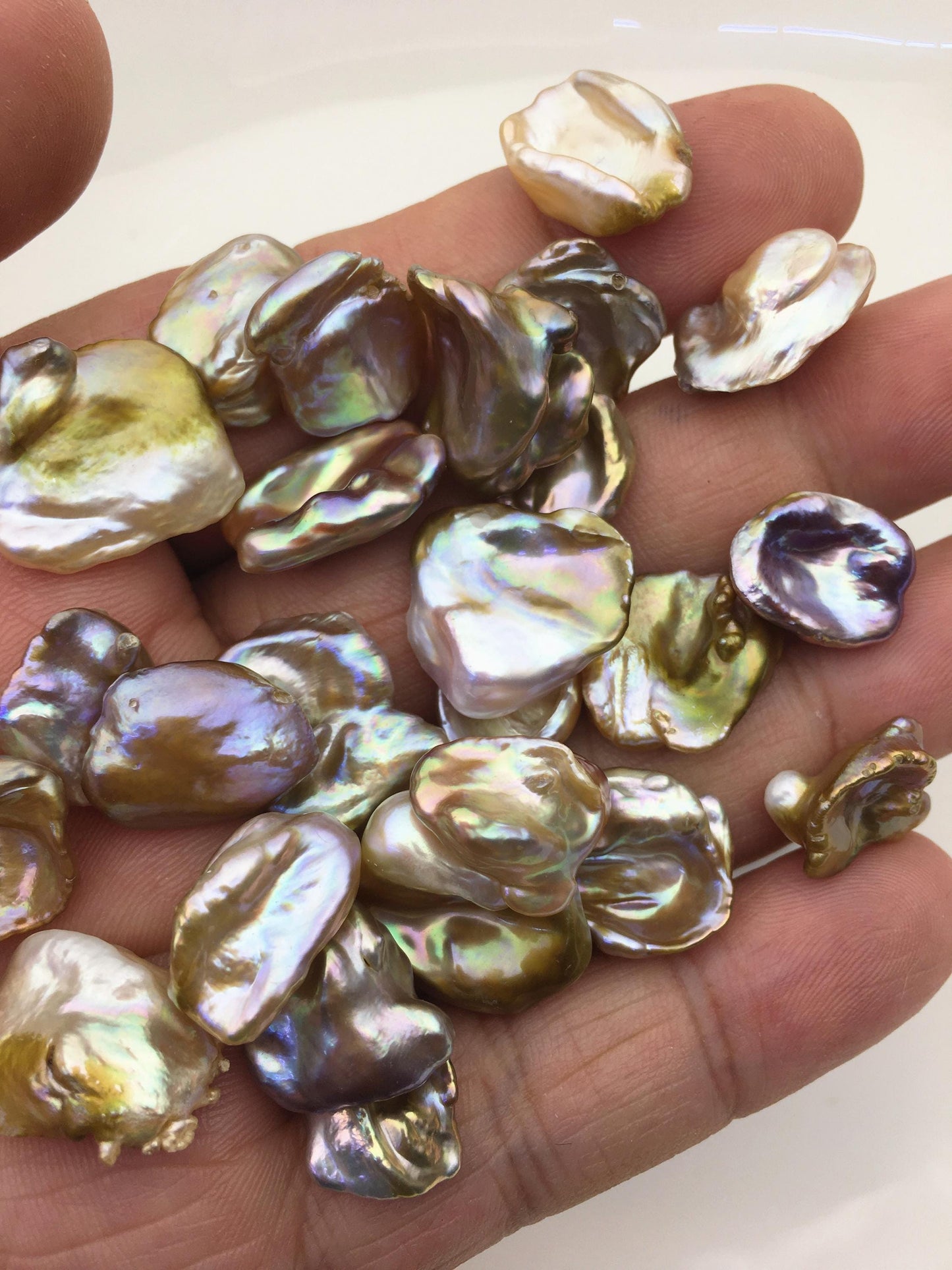 41pcs AAA 11-15mm natural bronze rainbow keshi Freshwater Pearls,no hole,ZS-127-1-10