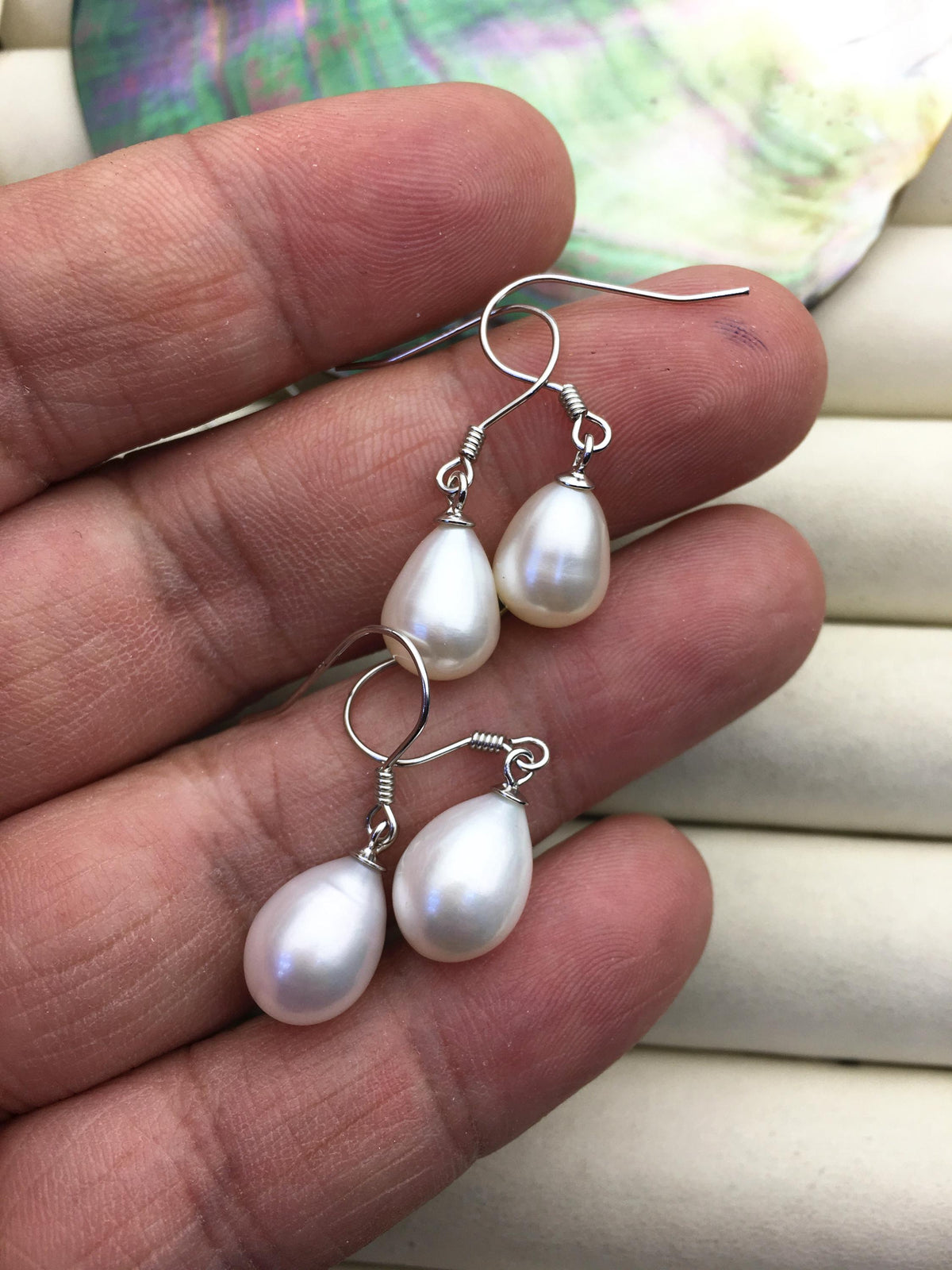2 pairs AAA 8.3-9.3mm white teardrop pearl dangle earrings,S925 Sterling Sliver pearl earrings,pearl for women,SE3-T8