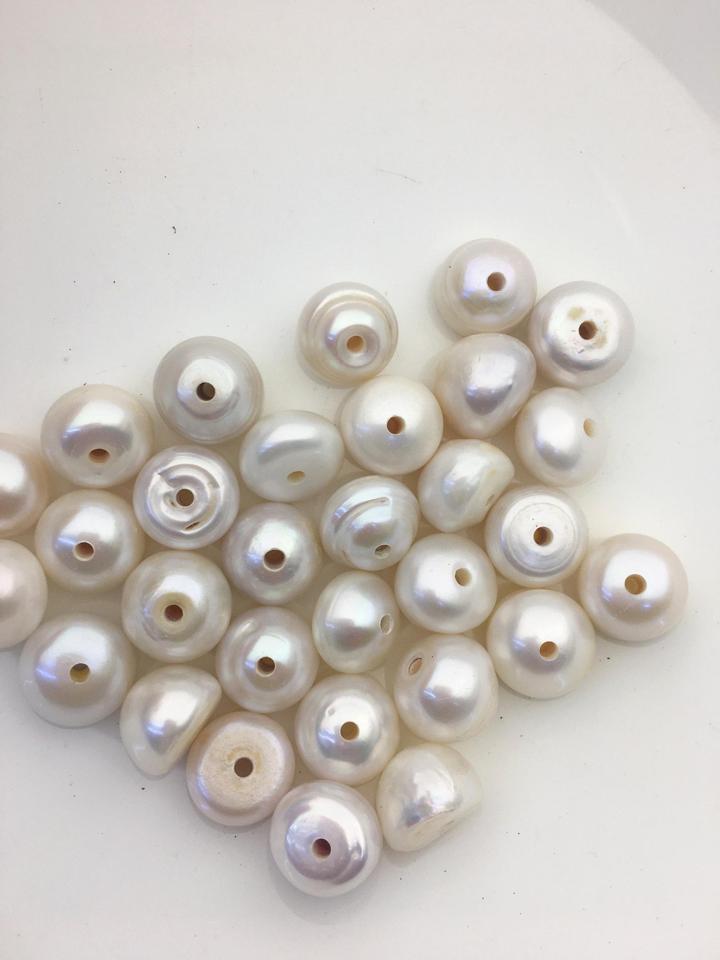 10pcs AA 14-15mm Big white button round freshwater pearls,2.2mm large hole,SM14-2A-1