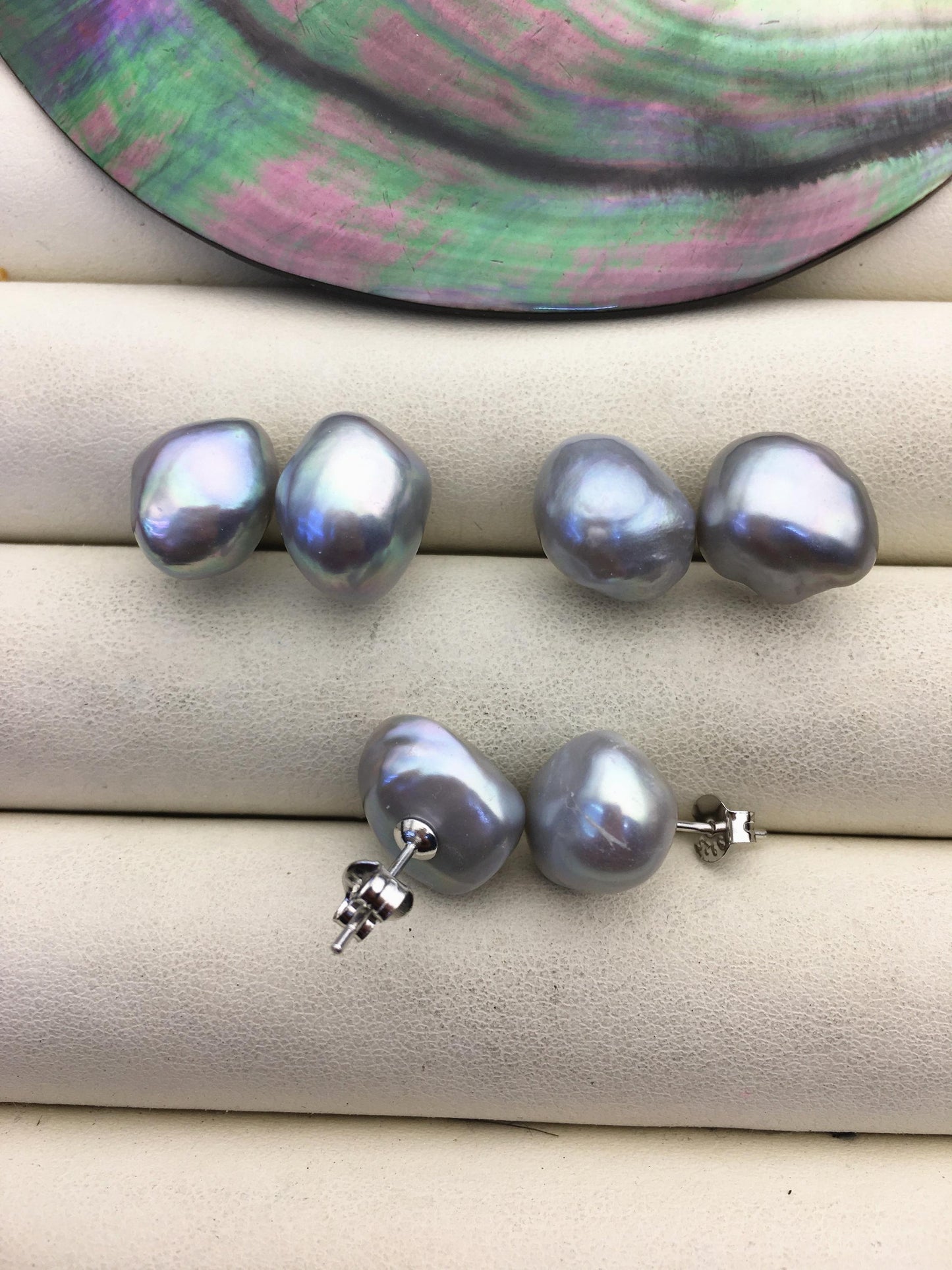 1 pair AAA 11mm Gray Nugget baroque stud earrings - Freshwater Pearls earrings - SE3-T17