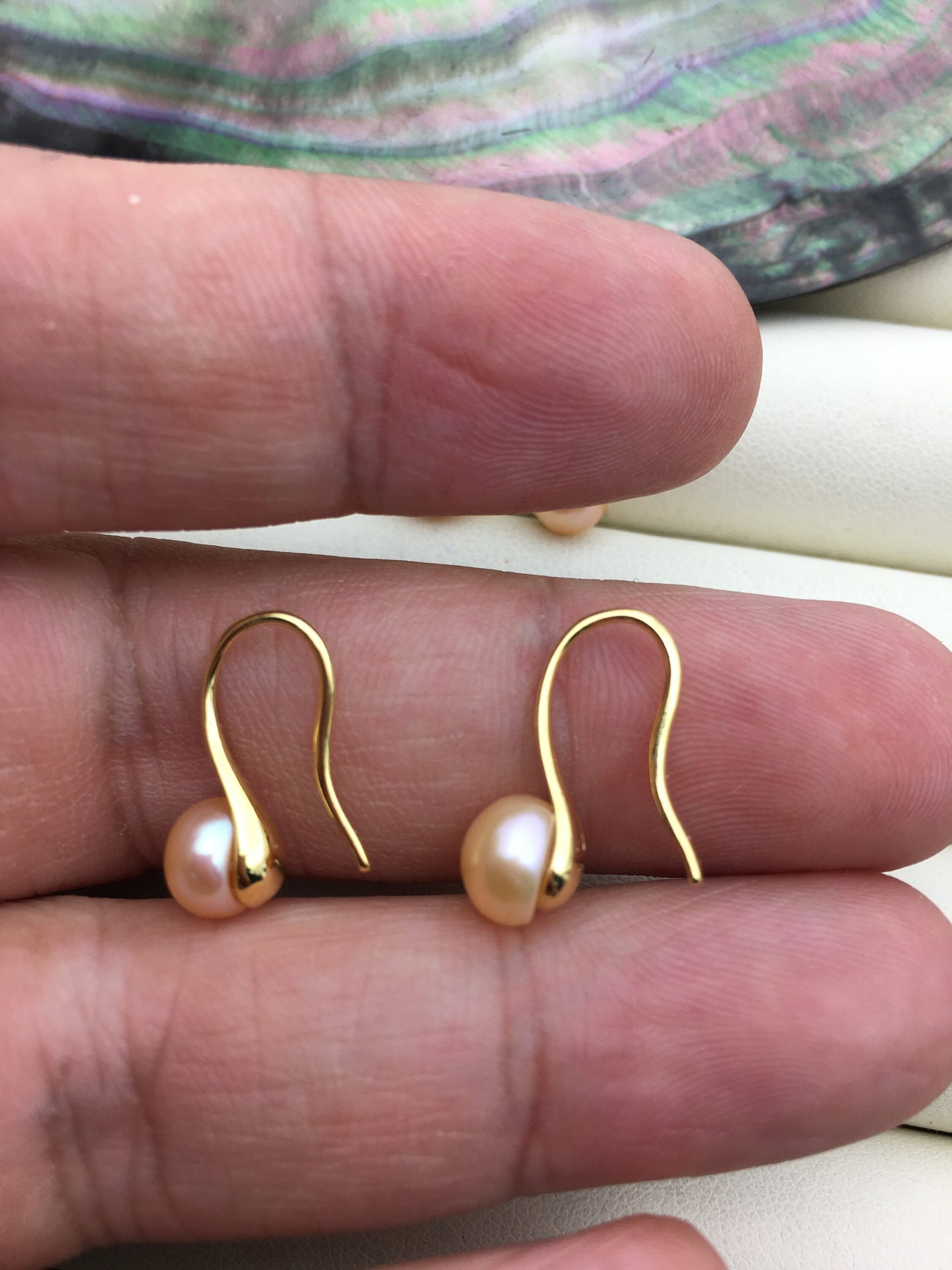 3 pairs pink High-heeled pearl dangle earrings,AAA 6-7mm pearl,button round pearl earrings for women,SE3-T32