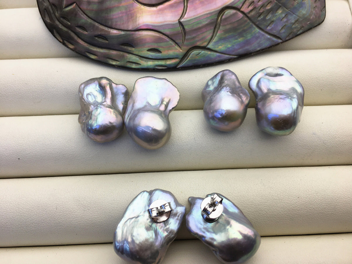 30% OFF 1 pair AAA 14-17mm gray flame ball pearl stud earrings,sterling silver,earring with gray baroque Natural Pearl,SE3-031-11