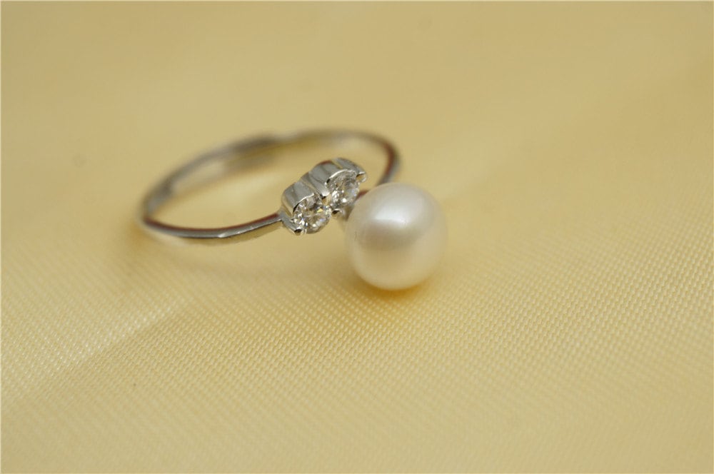 Genuine Pearl ring,cz engagement rings,anniversary ring,cheap wedding rings for women,eternity ring,sterling silver 925 open ring ,R1-014