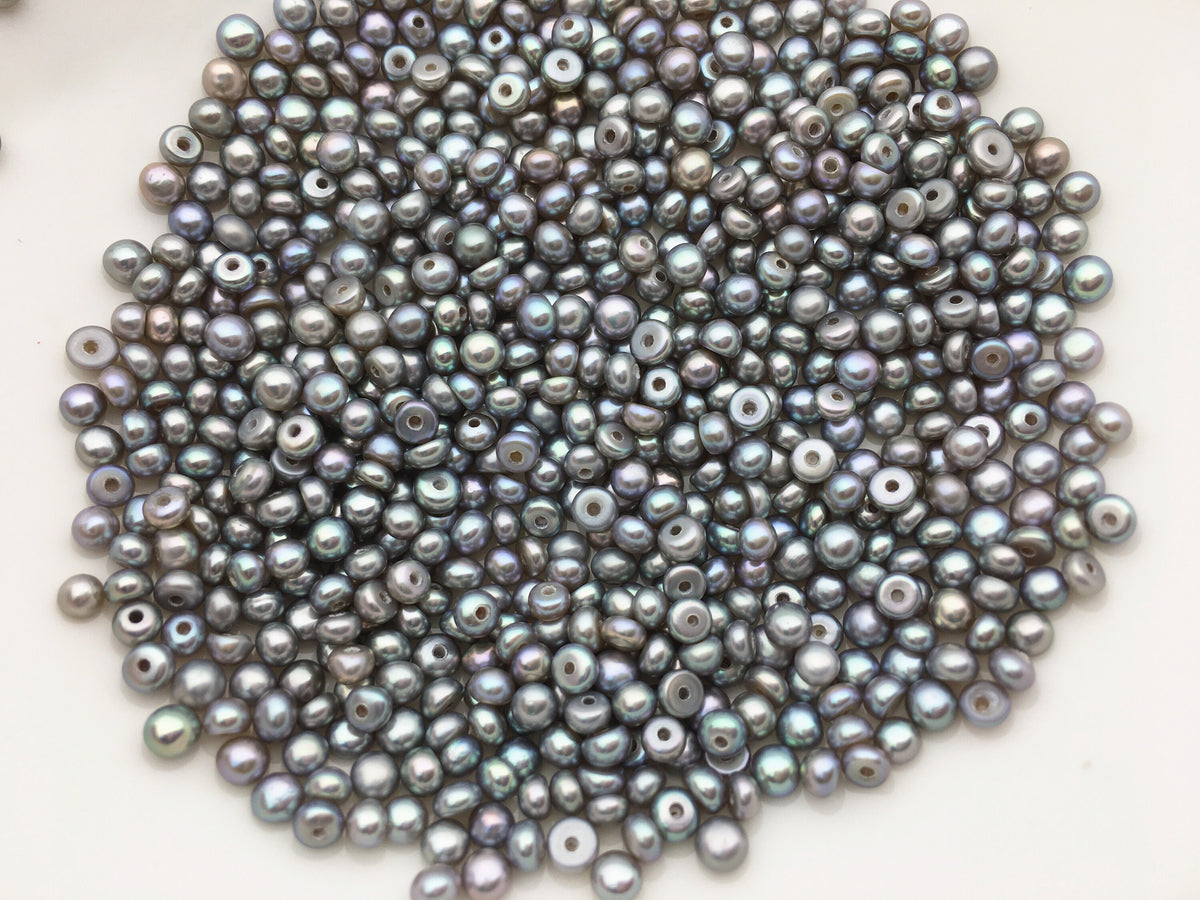 20pcs AAA 3-3.5mm Gray Seed Button freshwater Pearls,half drilled,BTN3-4A-8-1