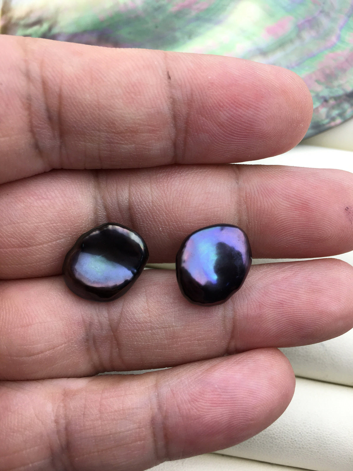 AAA 12-13mm Black Blue keshi Freshwater Pearl Stud Earrings,Stud Earrings for Women Girls,SE3-T21