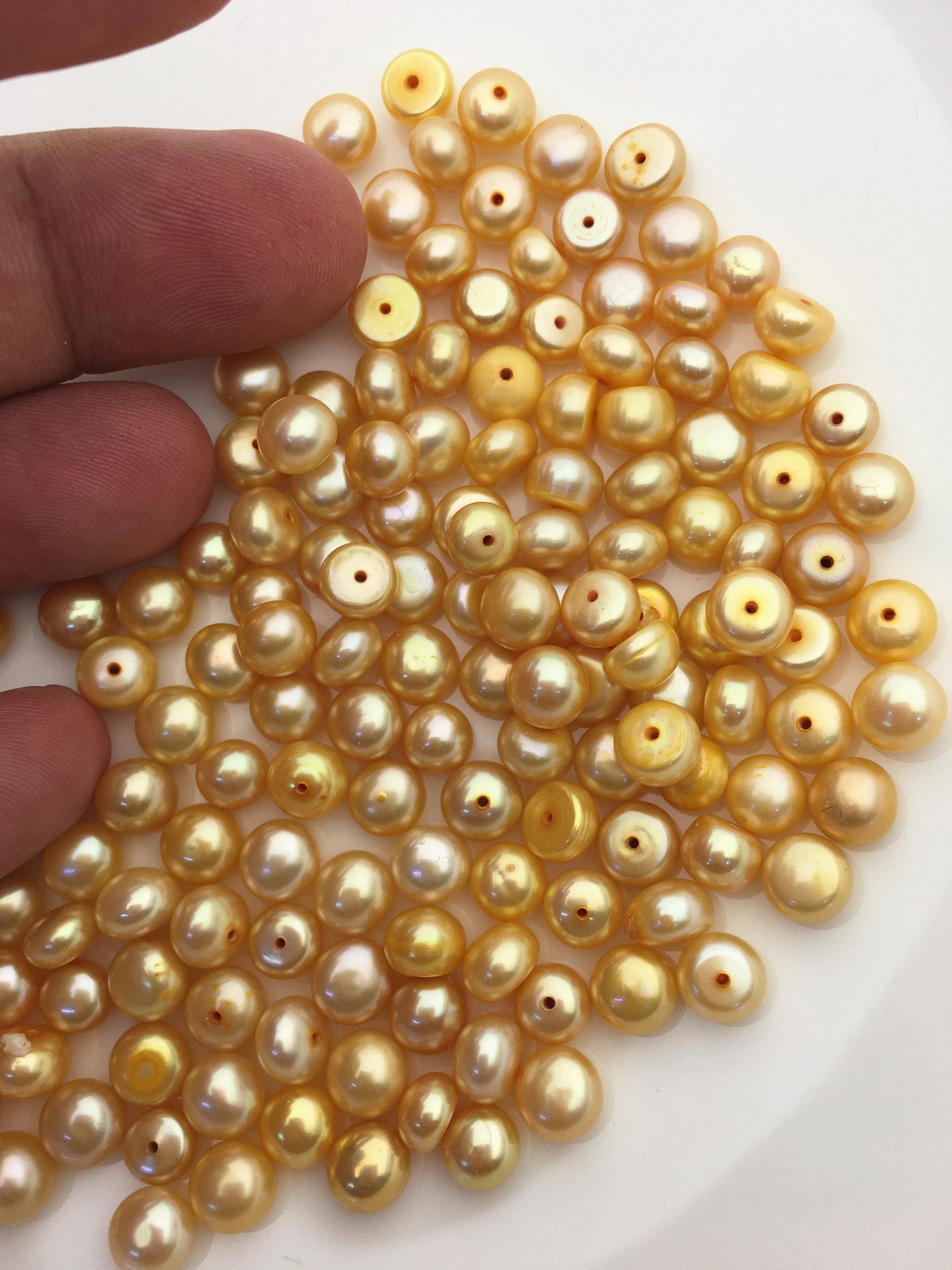30pcs AA+ 6-7mm deep yellow Button Round pearls,0.9mm half hole,BTN6-T10