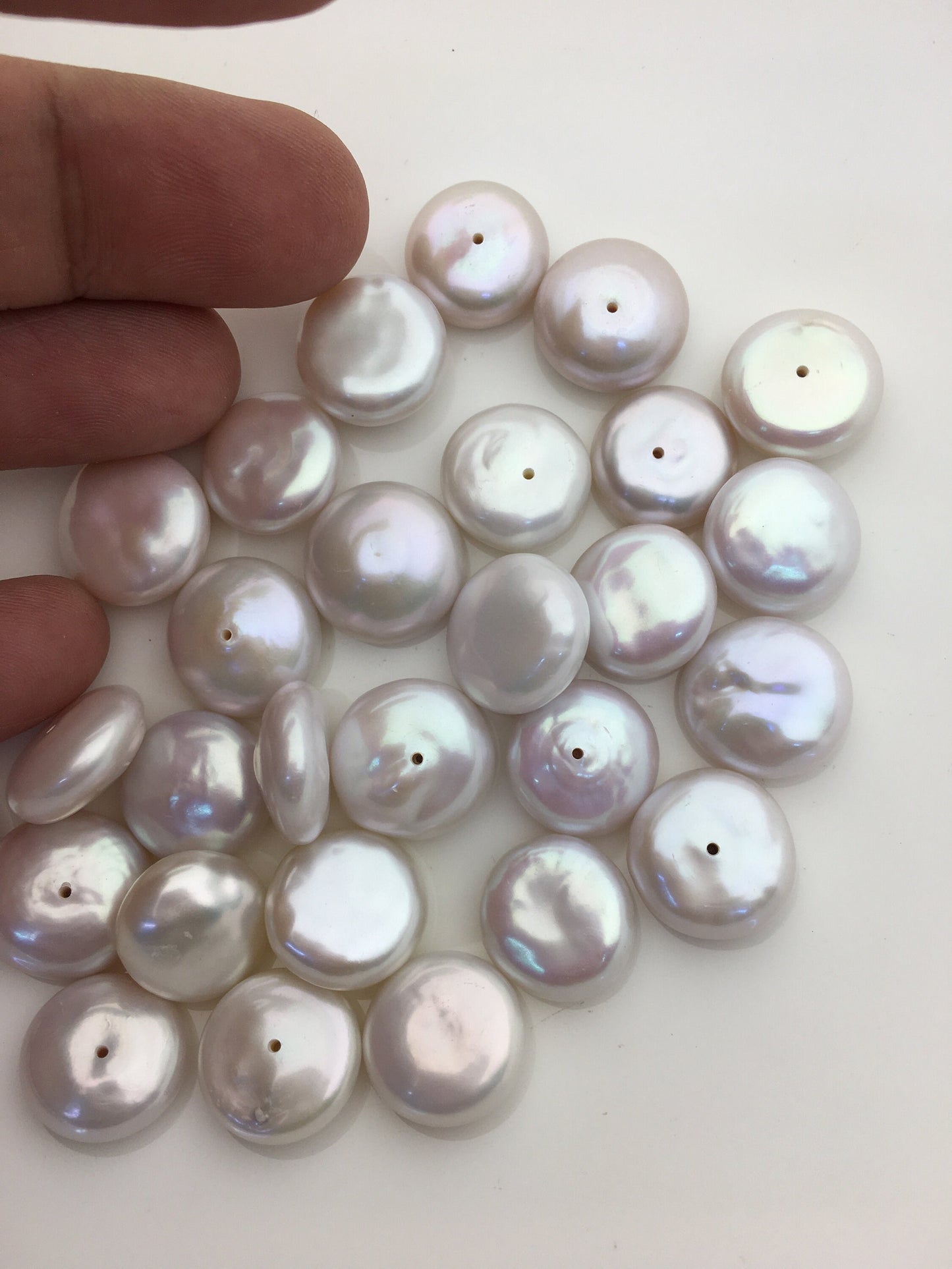 11pcs AA+ 14-15mm White Coin freshwater pearls,0.9mm bottom half hole,diy bead,COIN12-T15