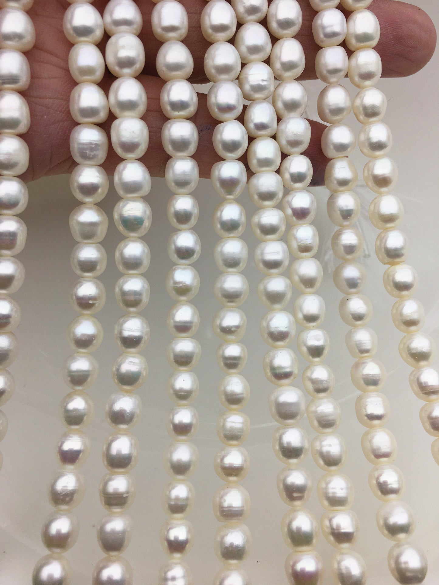 2 strands AA 6.3-7.2mm*6.5-7.5mm white rice pearls,for pearl necklace,for pearl earrings,LR7-2A-2
