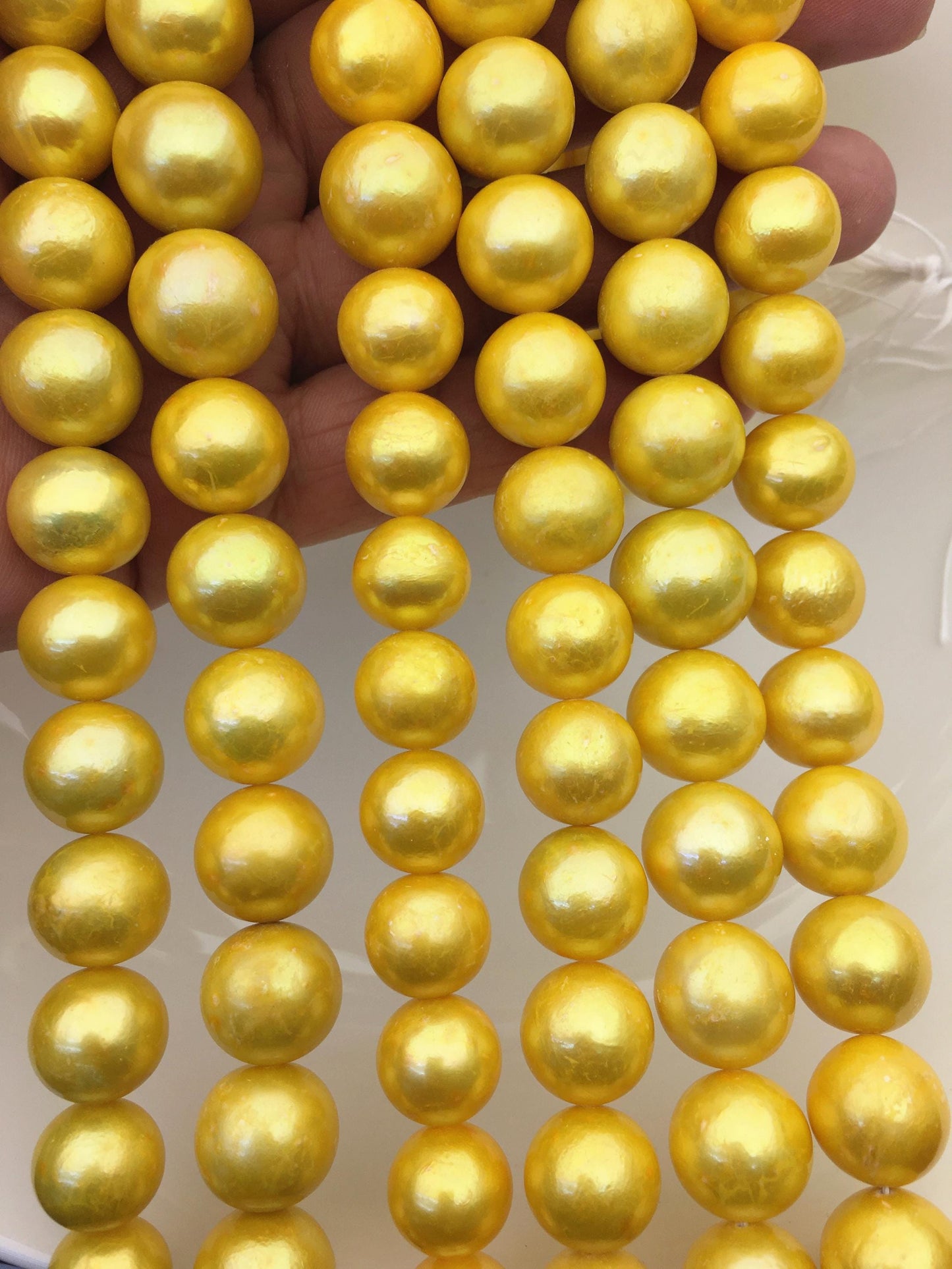 15.5'' AA 12-15mm yellow gold round baroque Edison Freshwater Pearl,ED13-2A-1
