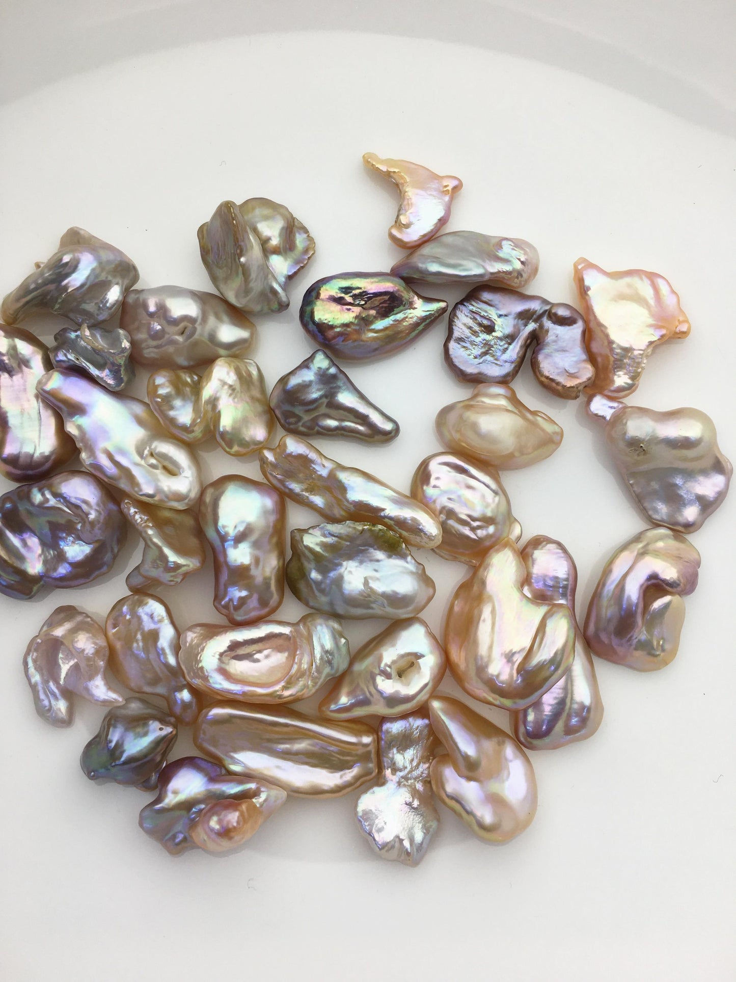 32pcs AAA 9-18mm natural color rainbow keshi freshwater pearls,no hole,ZS-127-T7